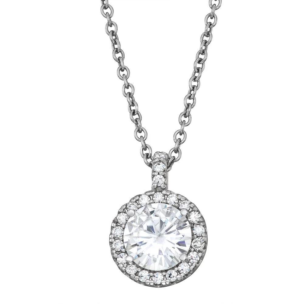 Charles & Colvard 14k White Gold 2 1/4 Carat T.W. Lab-Created Moissanite Halo Pendant Necklace, Women's, Size: 18" Product Image