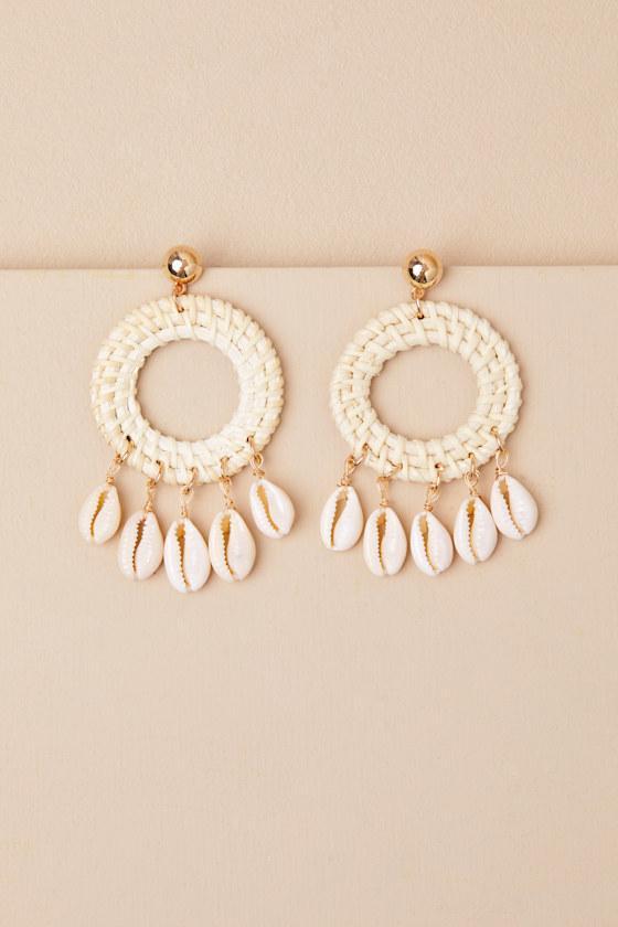 Taren Beige Wrapped Seashell Statement Earrings Product Image