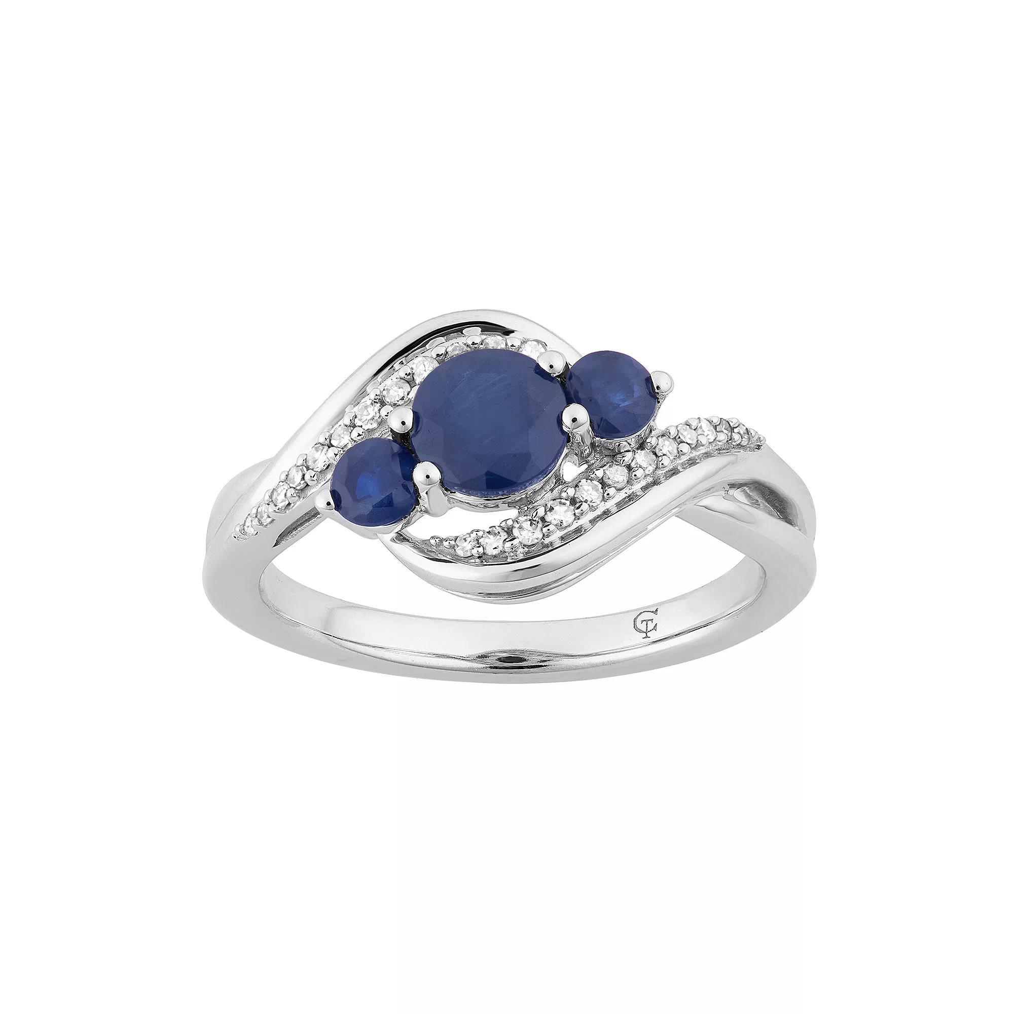 10k White Gold Sapphire & 1/10 Carat T.W. Diamond 3-Stone Ring, Women's, Size: 6, 10k Whgold Product Image
