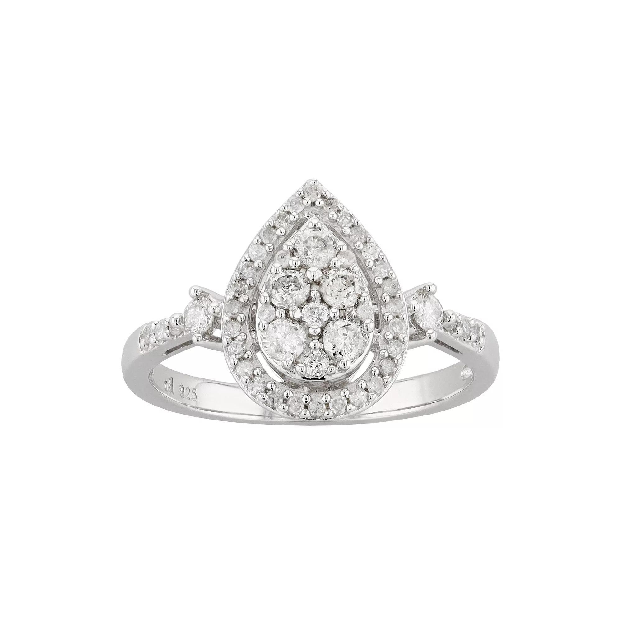 Sterling Silver 1/2 Carat T.W. Diamond Teardrop Cluster Ring, Women's, Size: 8 Product Image