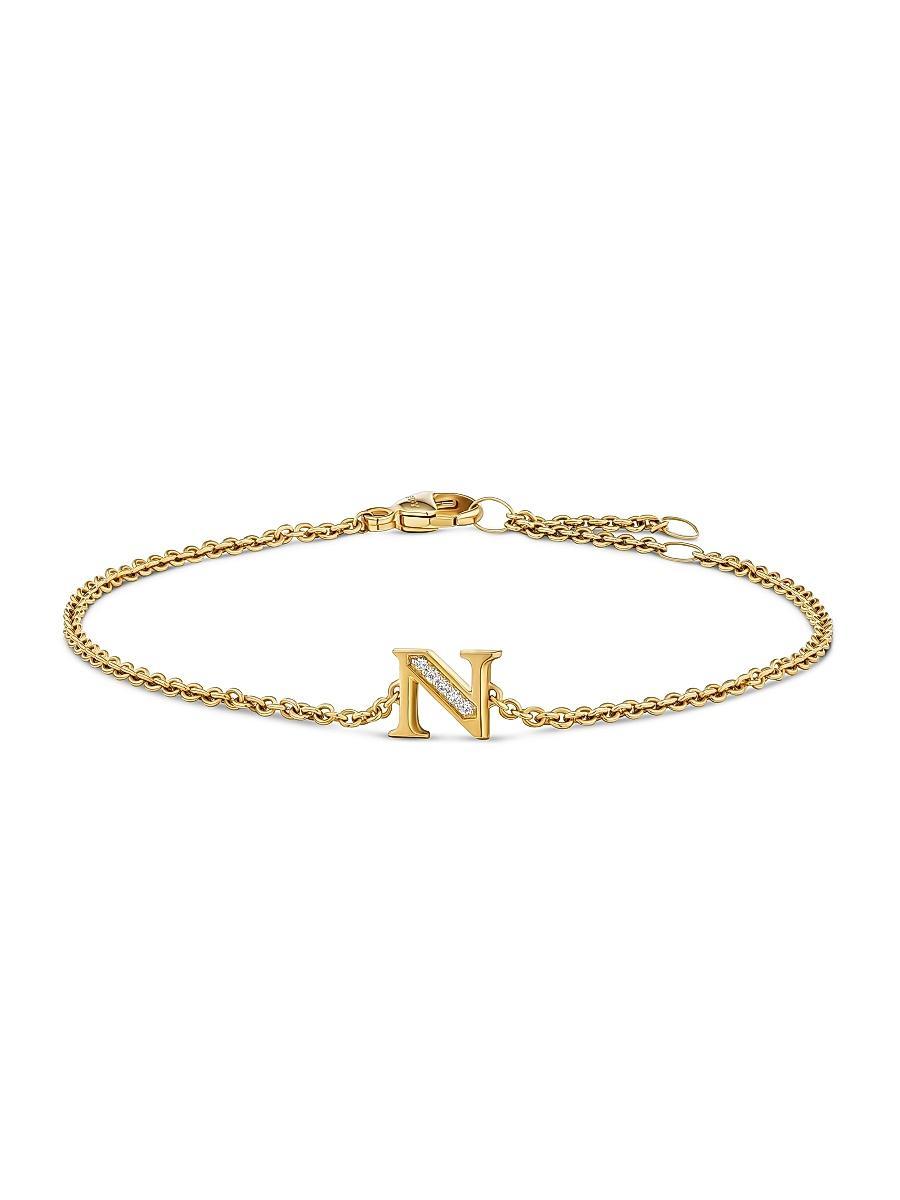 Womens Petite Pav Initial Chain Bracelet in 18K Yellow Gold Product Image