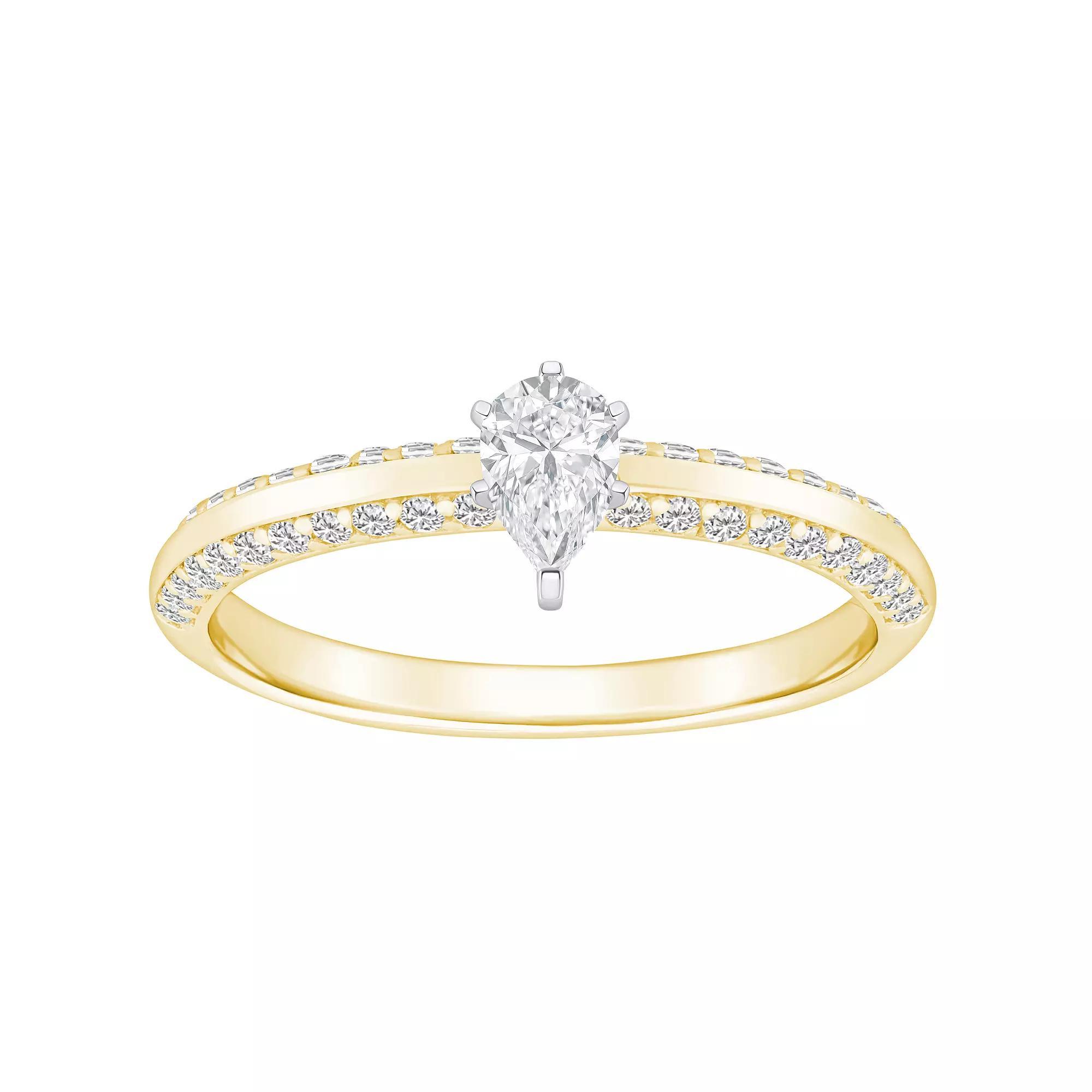 Alyson Layne 14k Gold 3/5 Carat T.W. Diamond Pear Shape Pave & Polished Band Engagement Ring, Women's, Size: 5.50, 14k White Gold Product Image