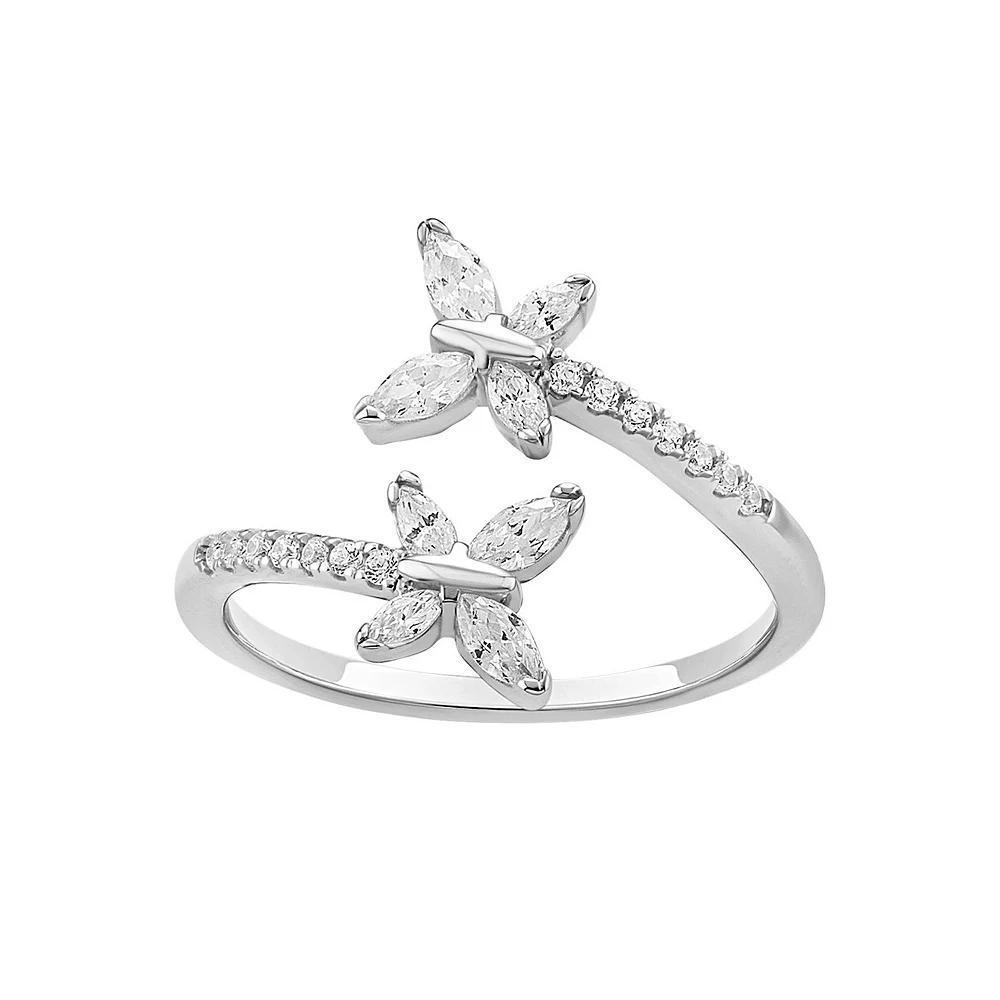 PRIMROSE Sterling Silver Cubic Zirconia Double Butterfly Bypass Ring, Women's, Size: 9, Sterling Silver White Product Image