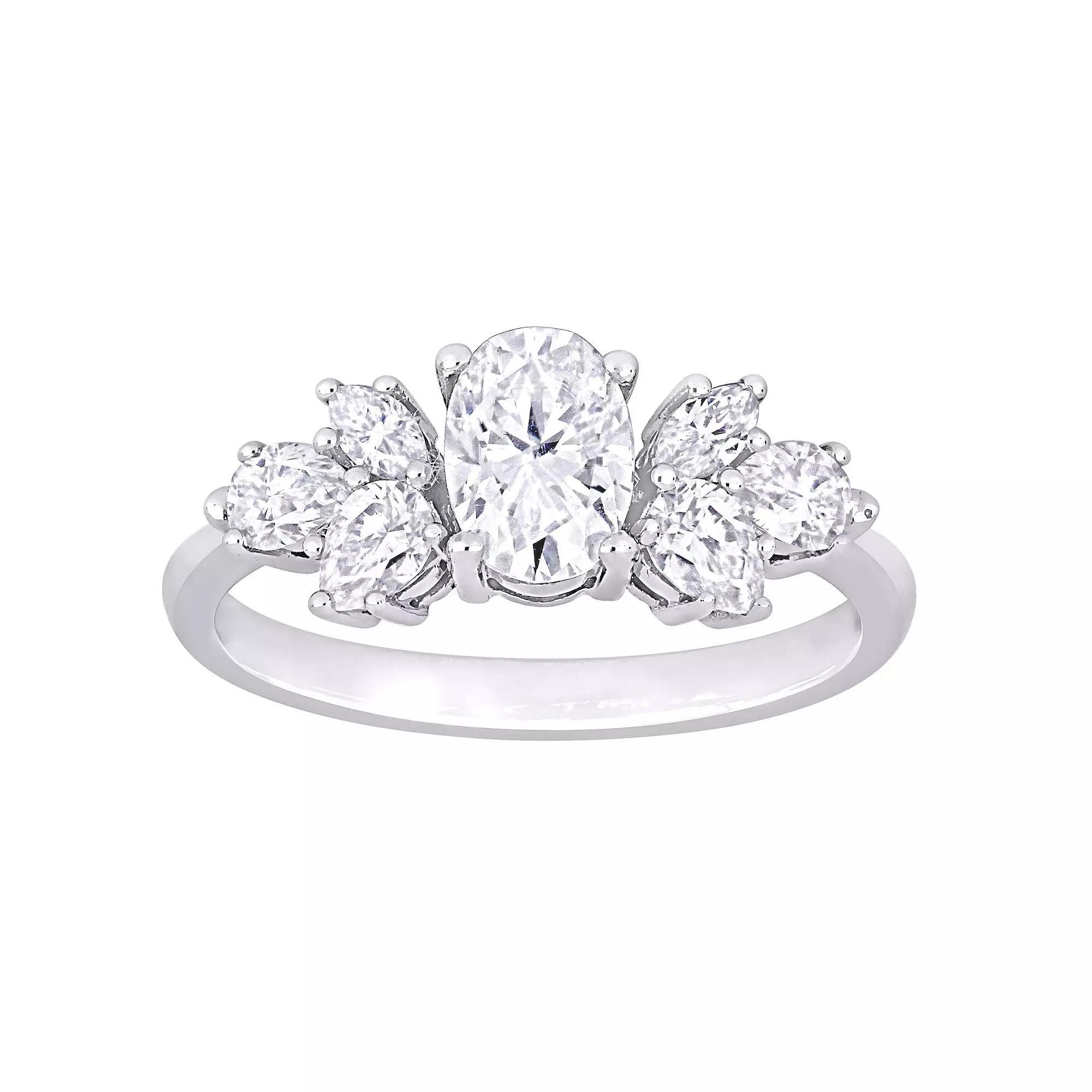 Stella Grace 10k White Gold Lab-Created Moissanite Cluster Engagement Ring, Womens 10k Whgold Product Image
