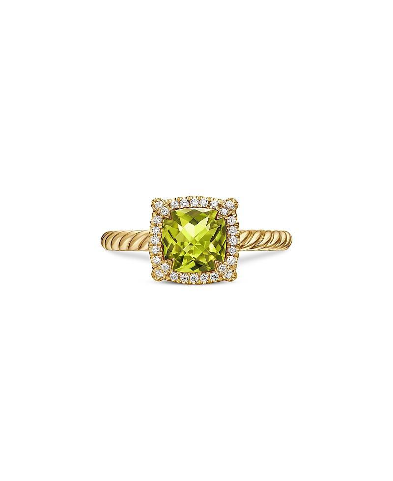 David Yurman Petite Chatelaine Pave Bezel Ring in 18K Yellow Gold with Peridot and Diamonds Product Image
