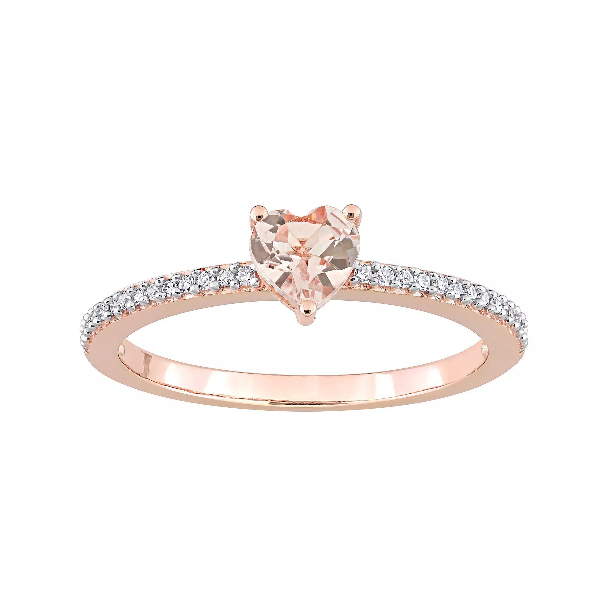 Stella Grace 10k Rose Gold Morganite & Diamond Accent Heart Promise Ring, Women's, Size: 7 Product Image