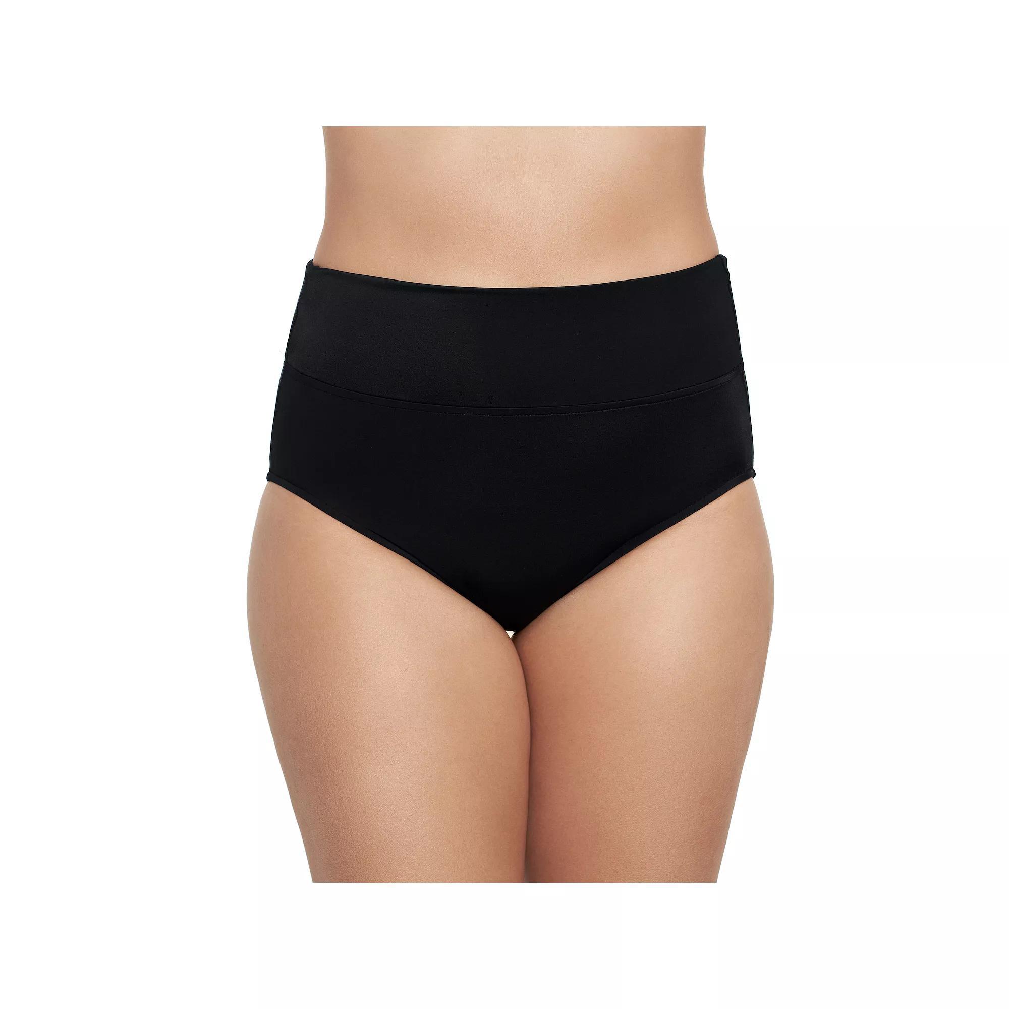 Women's Trimshaper Solid Allover Control Swim Briefs, Size: 12, Black Product Image
