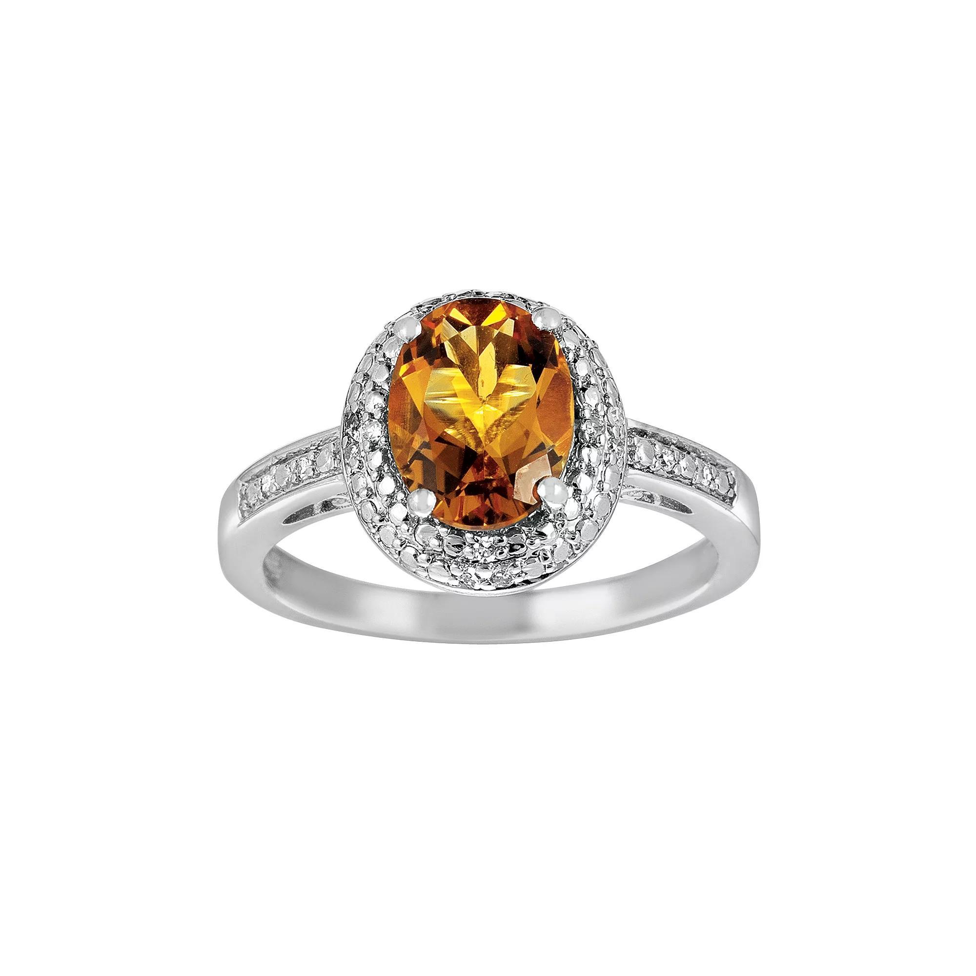 Sterling Silver Citrine and Diamond Accent Oval Ring, Women's, Size: 6, Orange Product Image