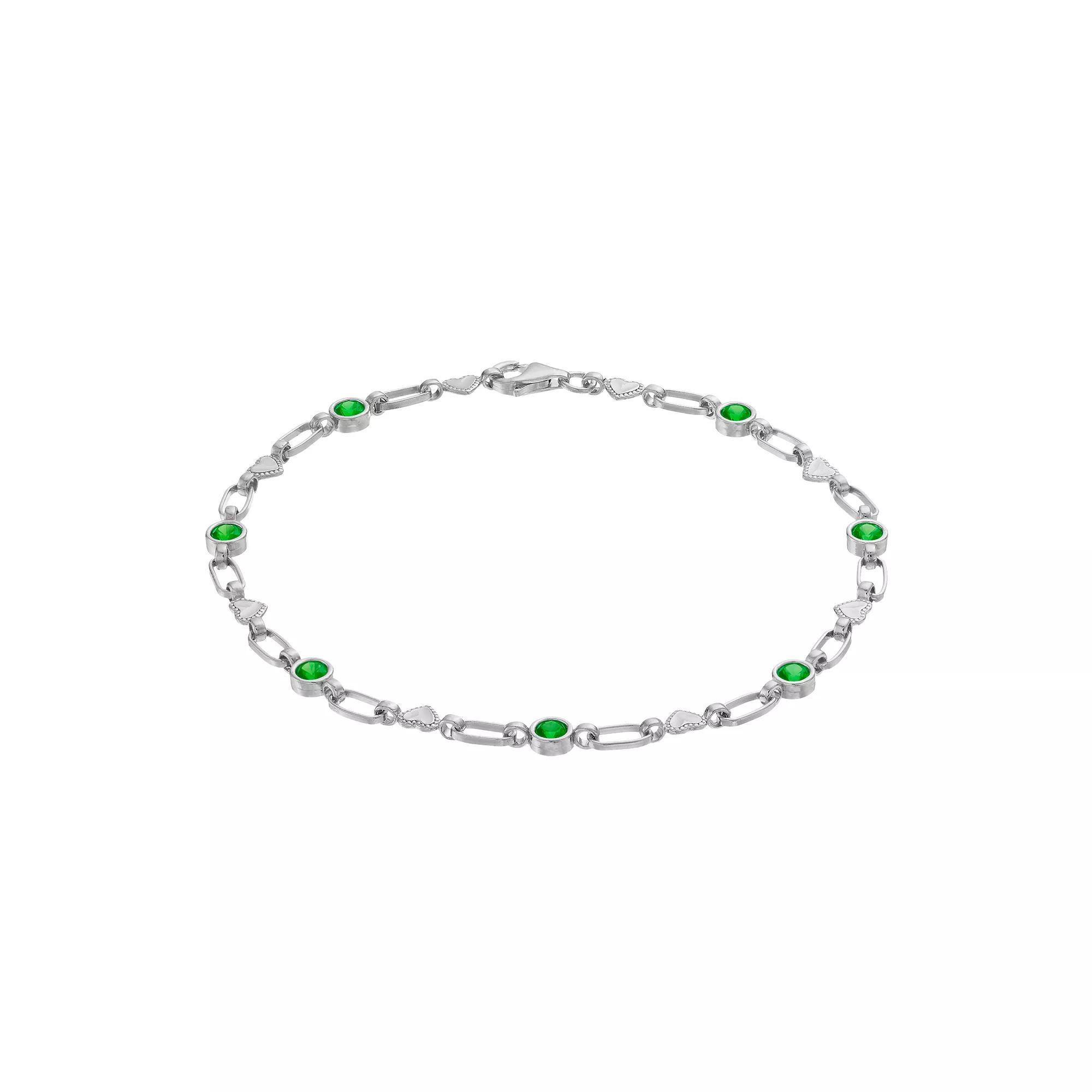 Kristen Kesho Sterling Silver Lab-Created Sapphire Heart Link Bracelet, Women's, Size: 7.5", Gold Tone Product Image