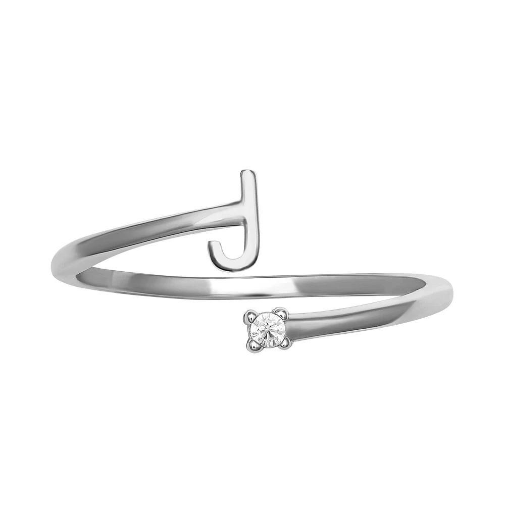 PRIMROSE Sterling Silver Cubic Zirconia Initial Bypass Band Ring, Womens Gold Tone E Product Image