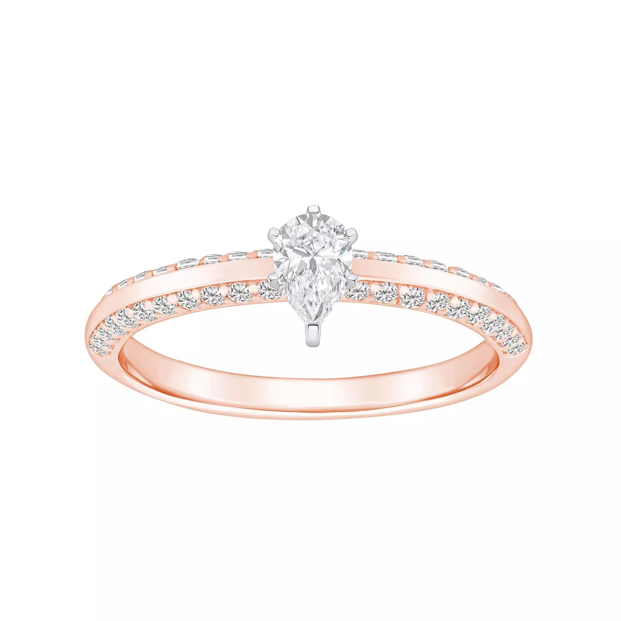 Alyson Layne 14k Gold 3/5 Carat T.W. Diamond Pear Shape Pave & Polished Band Engagement Ring, Women's, Size: 5.50, 14k White Gold Product Image