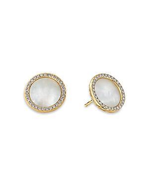 David Yurman 18K Yellow Gold Dy Elements Button Earrings with Mother of Pearl & Diamonds Product Image