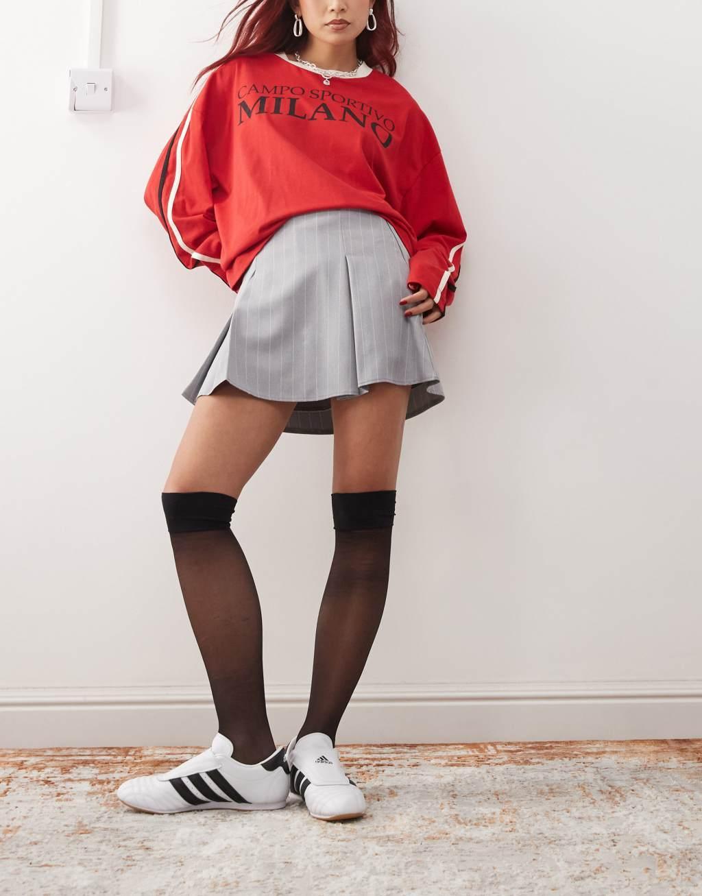 Reclaimed Vintage tailored skort in gray pinstripe Product Image