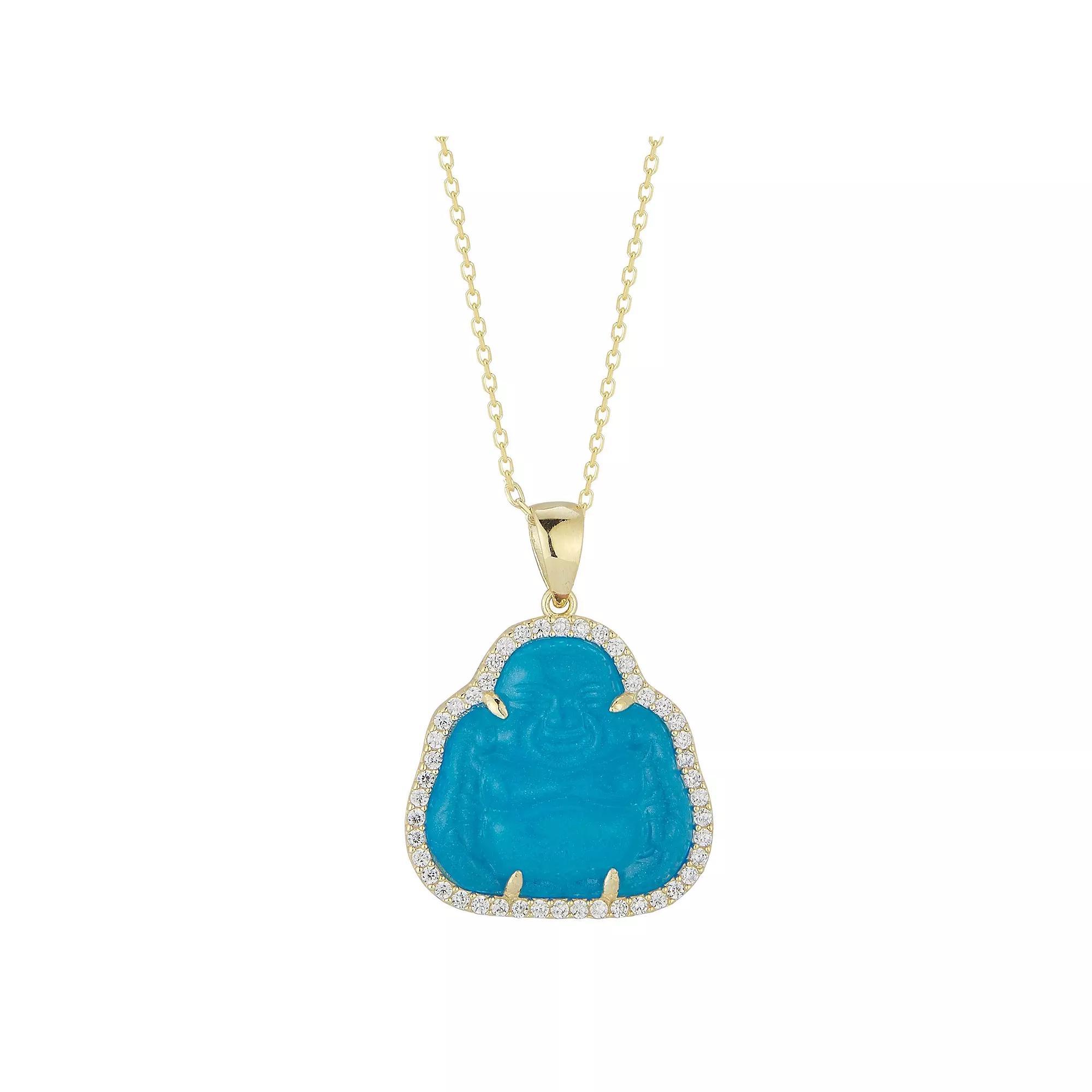 Sunkissed Sterling Cubic Zirconia & Resin Buddha Pendant Necklace, Women's, Size: 18", Gold Tone Blue Product Image