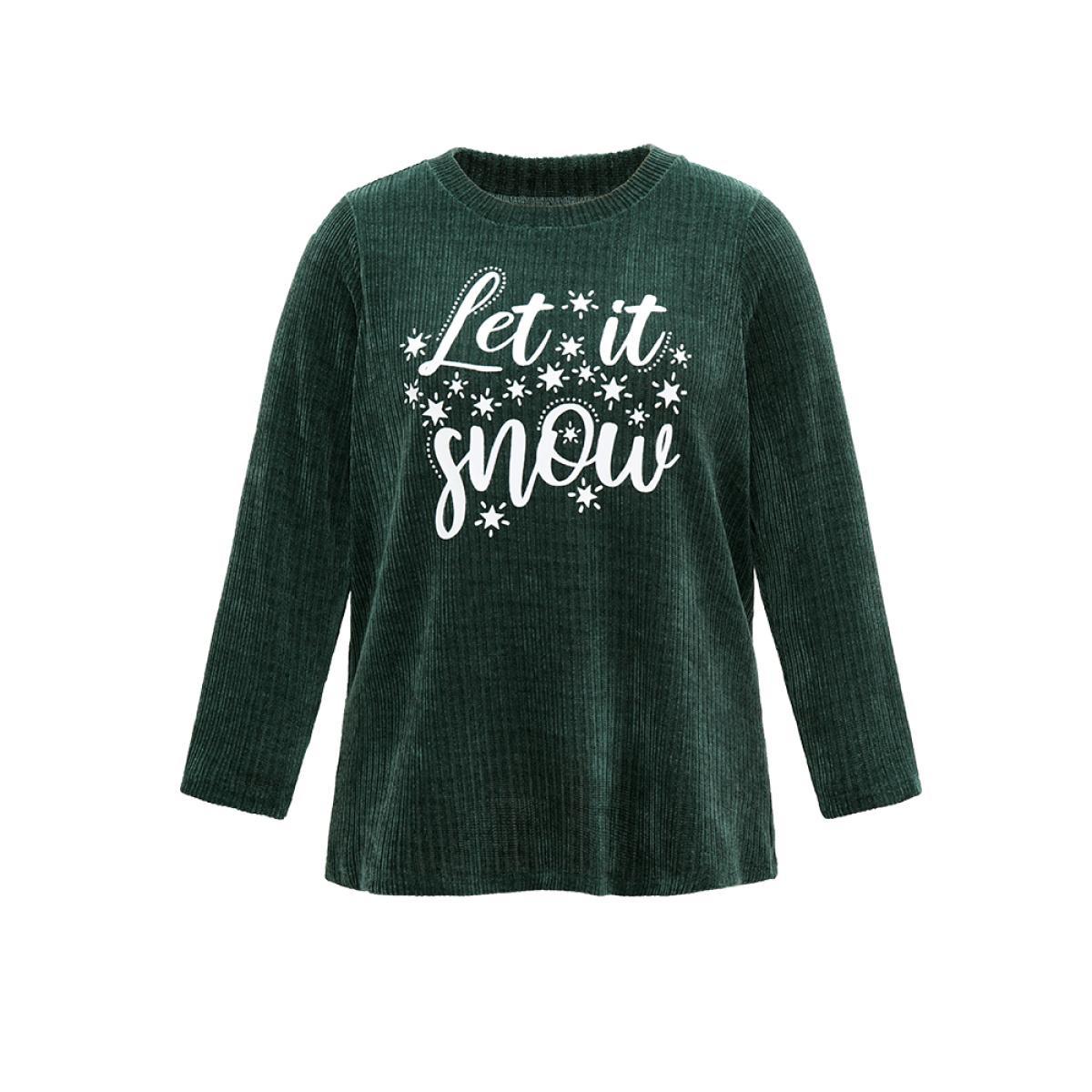 Plus Size Christmas Letter Thick Corduroy T-shirt Women DarkGreen Casual Velvet Festival-Christmas Sweatshirts BloomChic 12/L Product Image