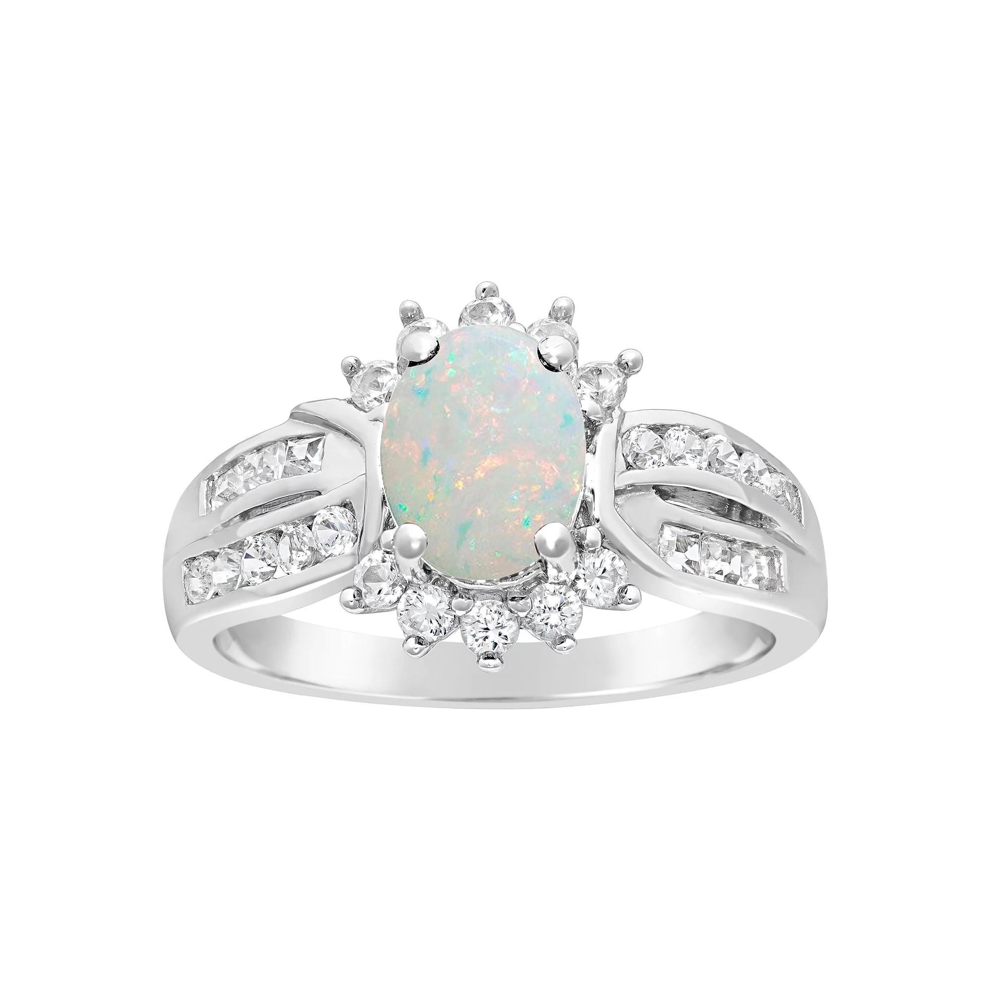 Gemminded Sterling Silver Lab-Created Opal & White Topaz Ring, Women's, Size: 6 Product Image