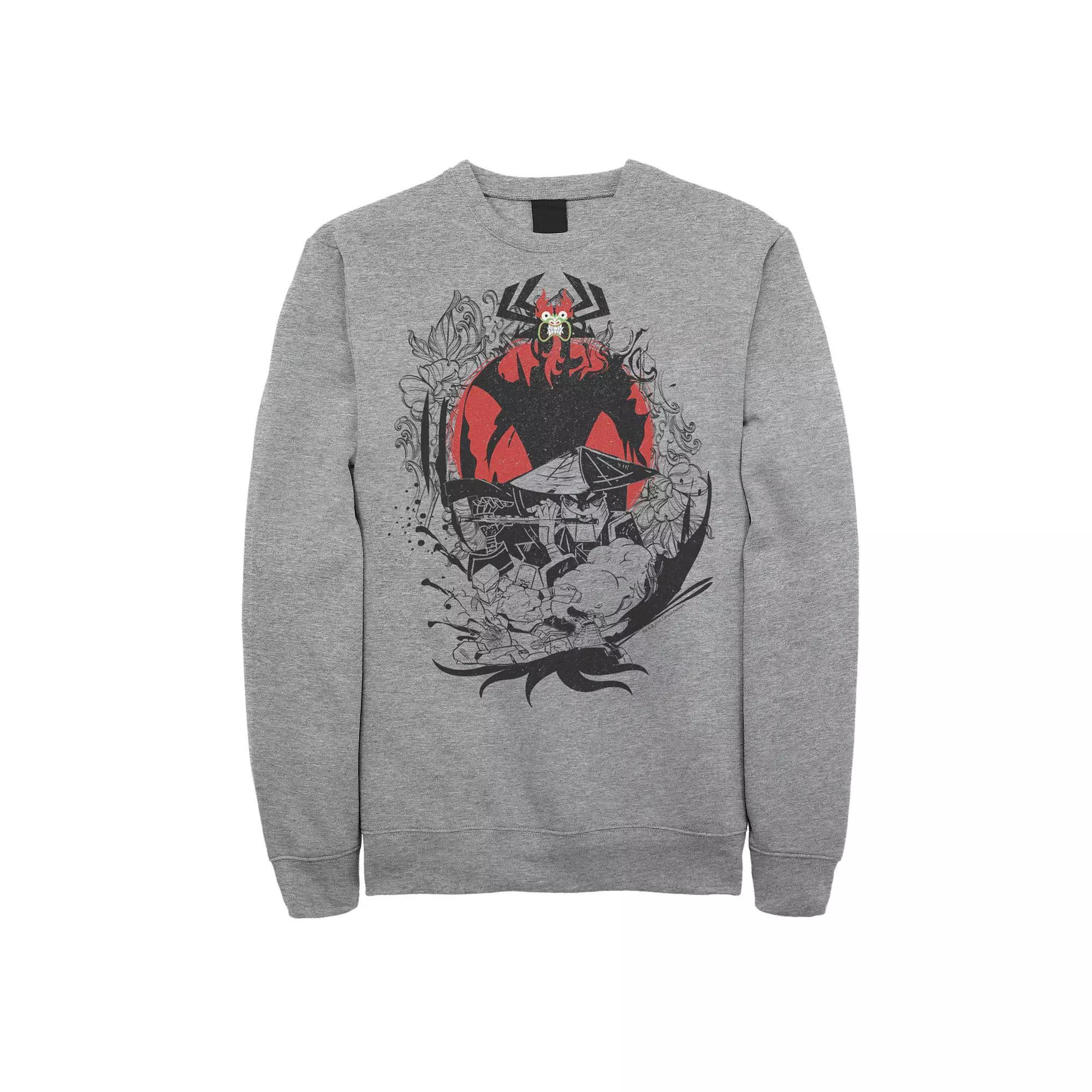 Men's Cartoon Network Samurai Jack Aku & The Flute Battle Music Ringer Fleece, Size: XL, Athletic Grey Product Image