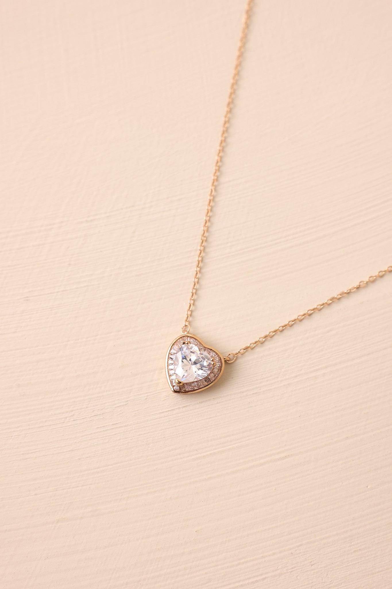 Just Being Me Gold Rhinestone Heart Pendant Necklace Product Image