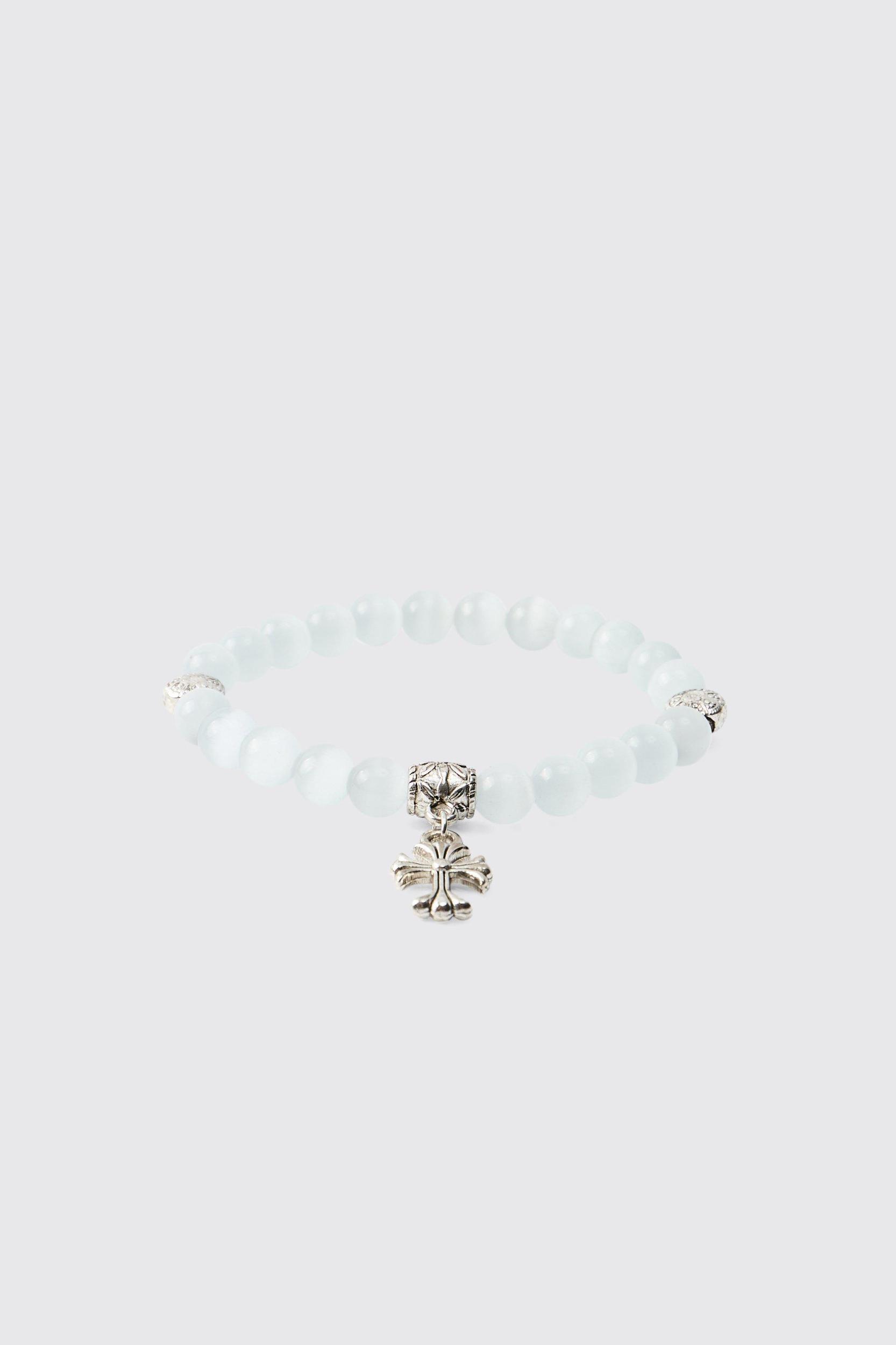 Pearl Bracelet With Cross | boohooMAN USA Product Image