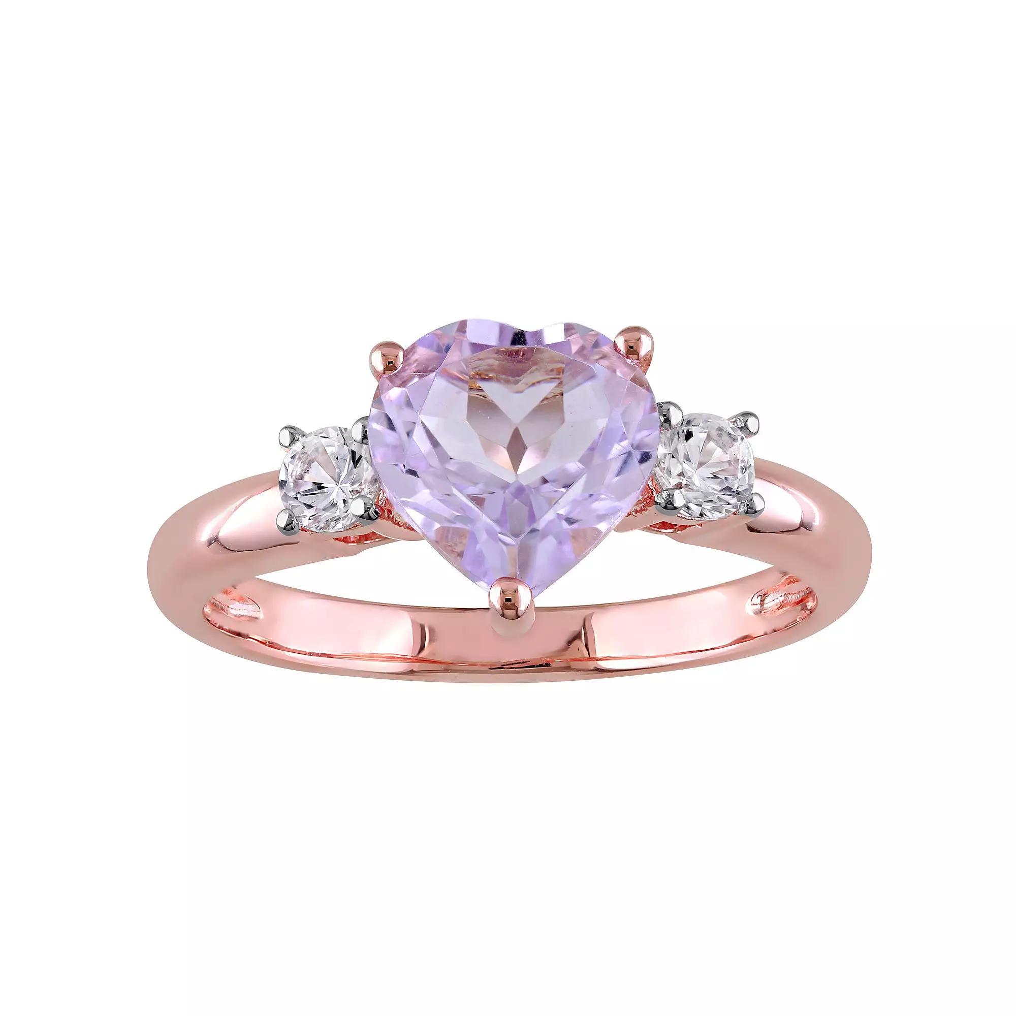 Stella Grace 18k Rose Gold Over Silver Rose de France Amethyst & Lab Created White Sapphire Heart Ring, Women's, Size: 5, Rose Gold Tone Product Image