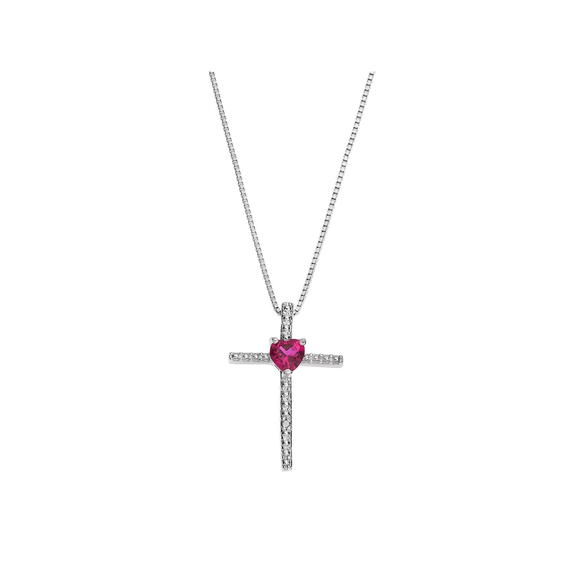Gemminded Sterling Silver Garnet Cross Pendant Necklace, Women's, Size: 18", Red Product Image