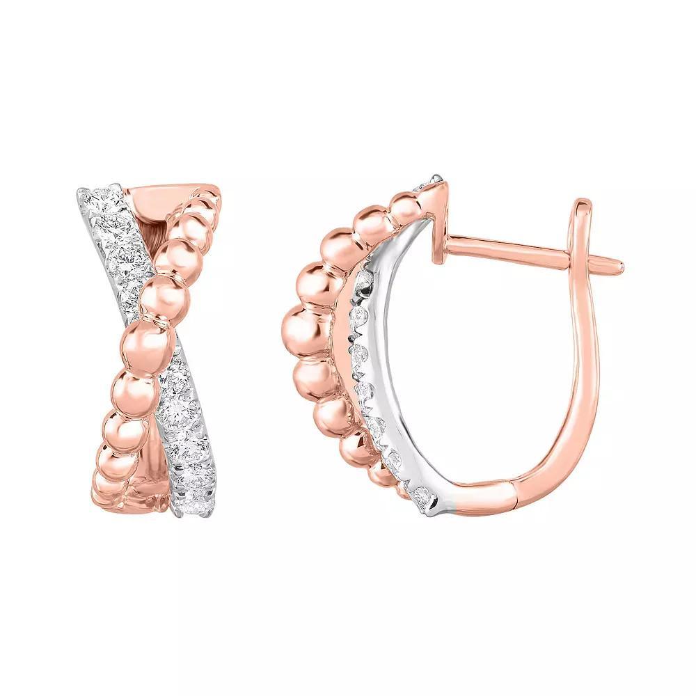 Two Tone 10k Gold 1/2 Carat T.W. Diamond Crossover Earrings, Women's, 10k Two Tone Product Image