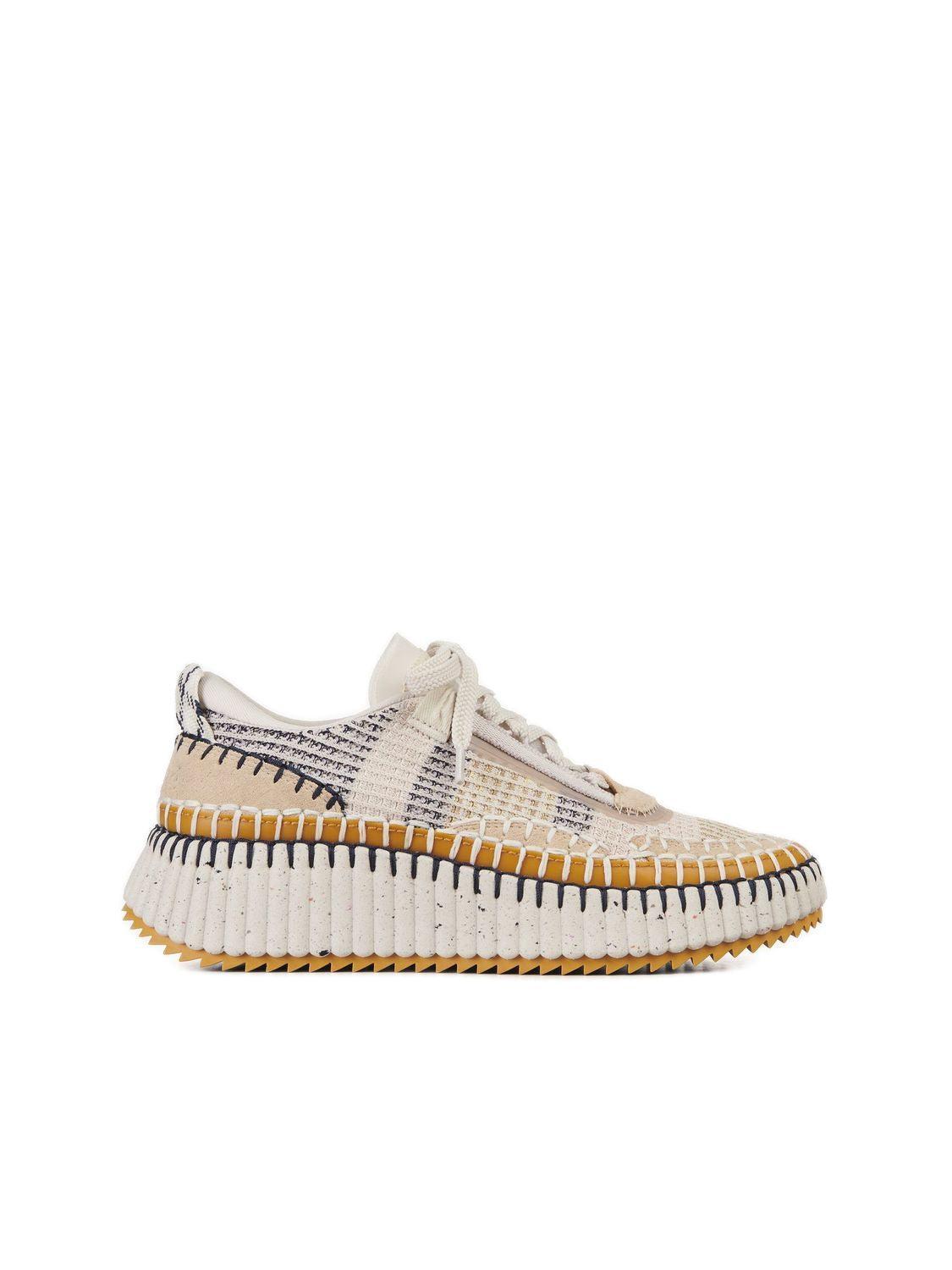 CHLOÉ Nama Embroidered Suede And Recycled-mesh Sneakers In Biscotti Beige Product Image