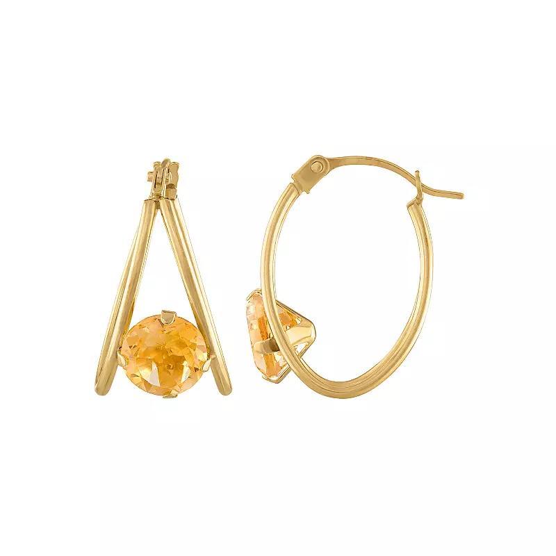 Designs by Gioelli 14k Gold Gemstone Capture Hoop Earrings, Womens, Red Product Image