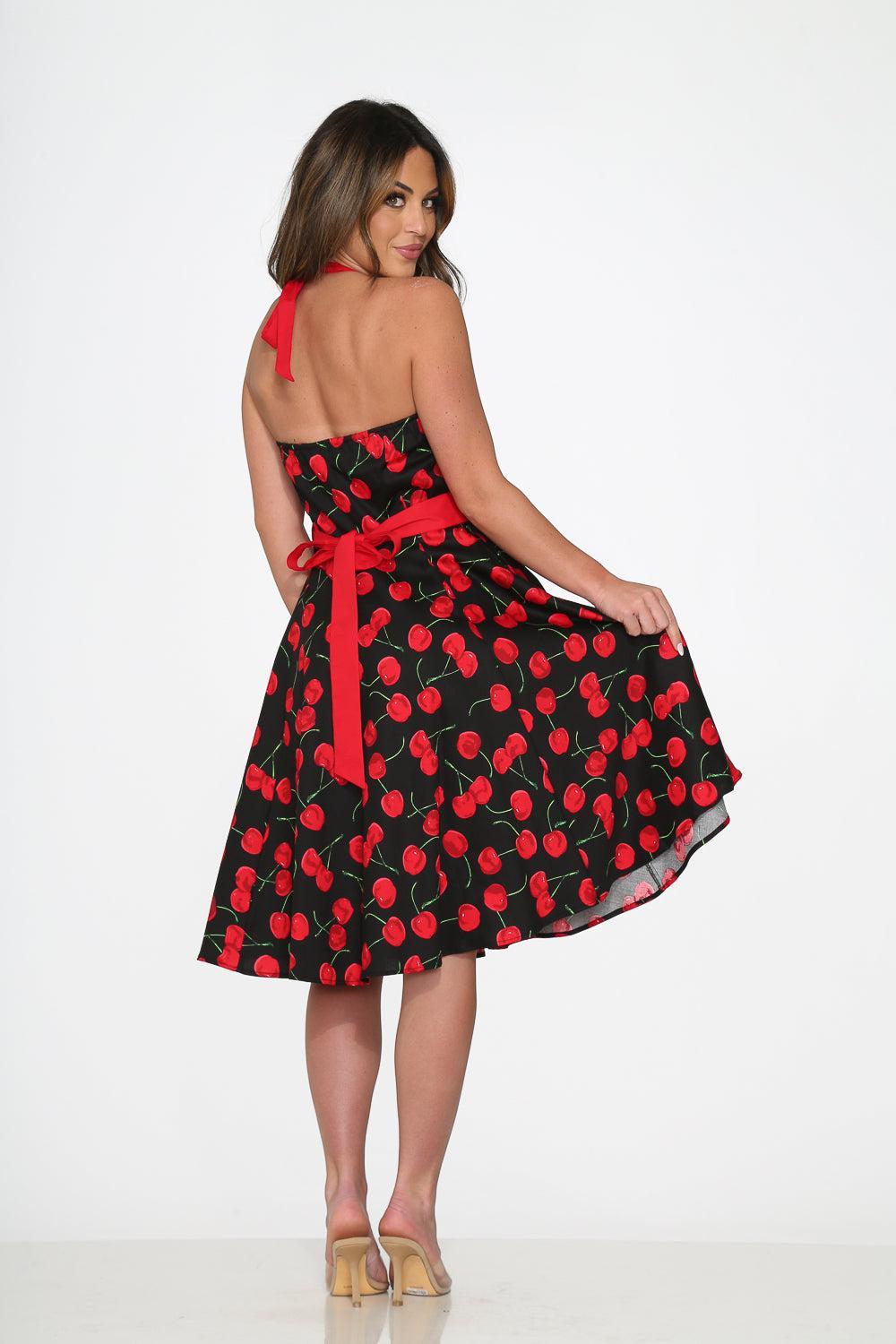 Black & Red Cherry Halter Dress Product Image
