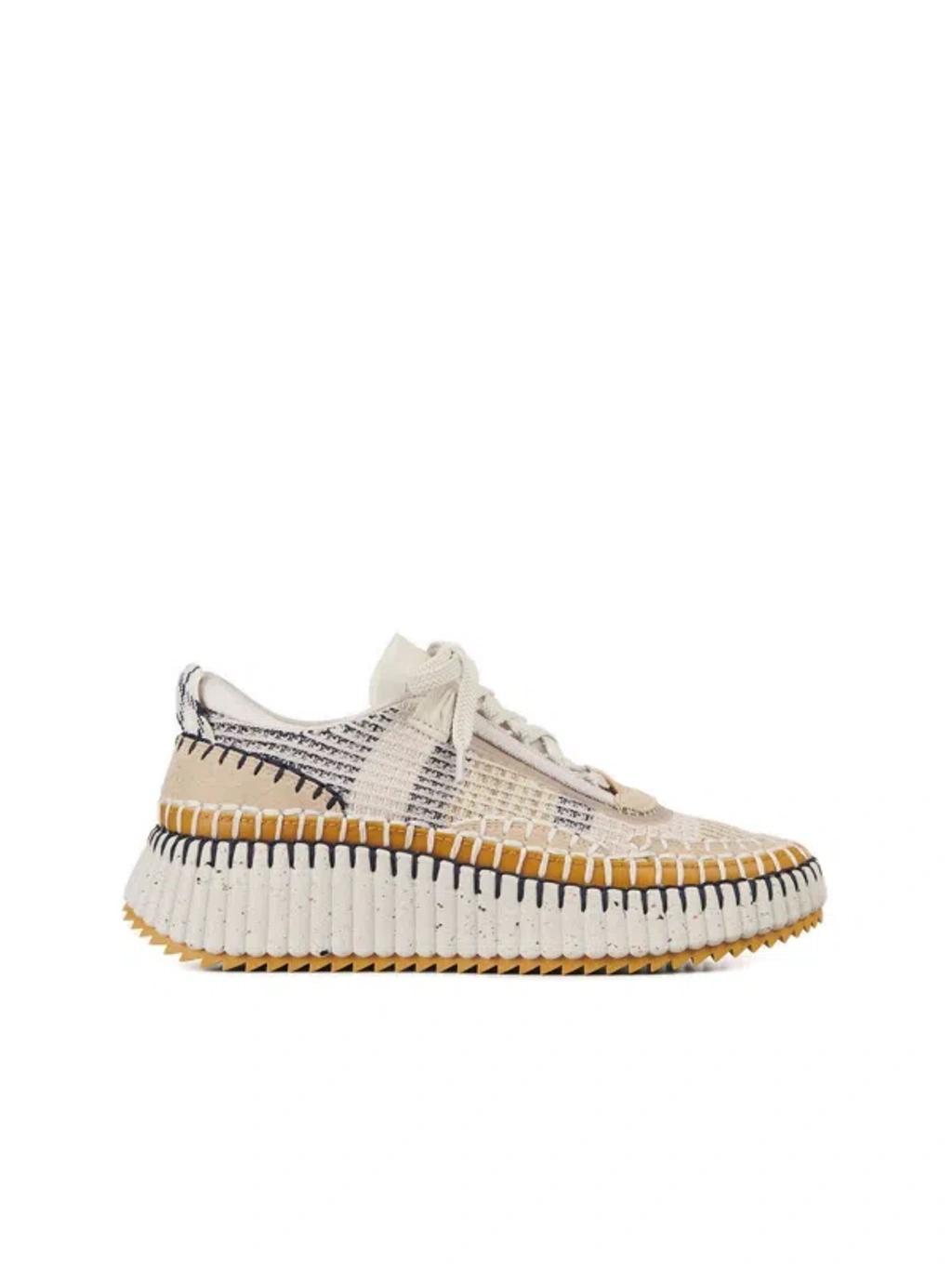 CHLOÉ Nama Embroidered Suede And Recycled-mesh Sneakers In Biscotti Beige Product Image