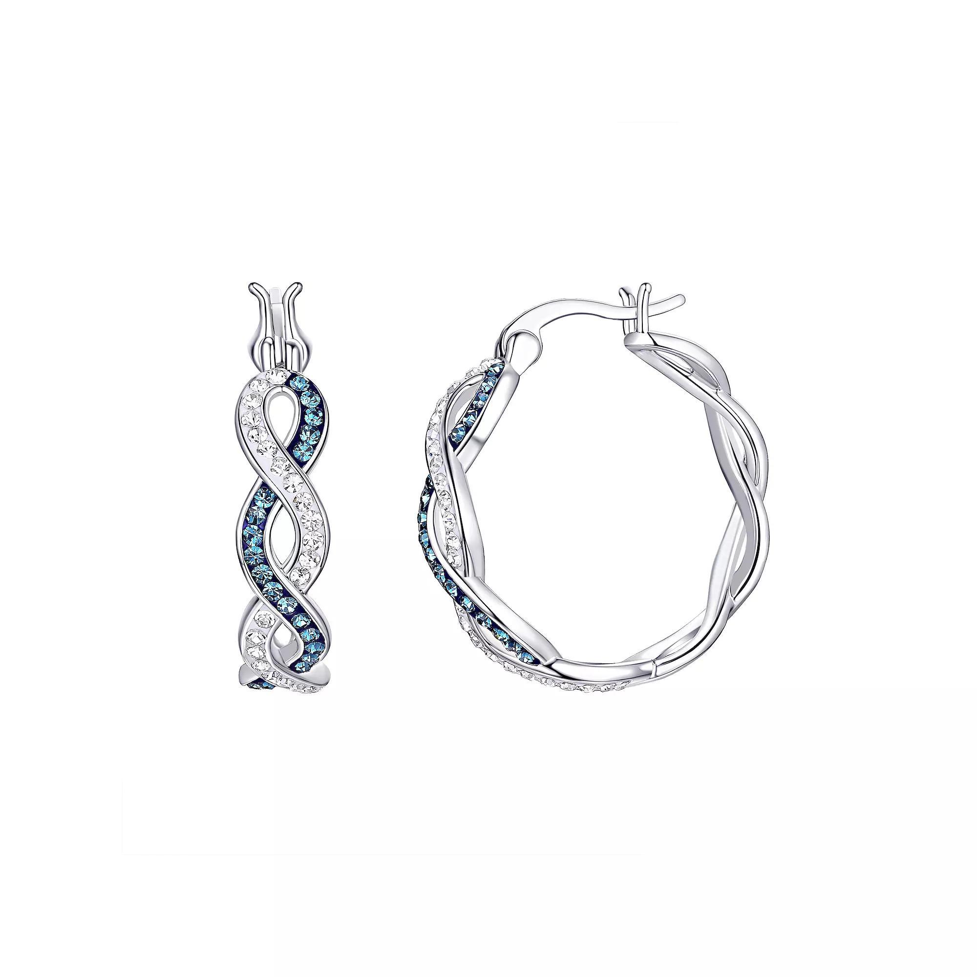 Chrystina Silver Plated Clear & Montana Crystal Twist Hoop Earrings, Women's, Silver Tone Product Image