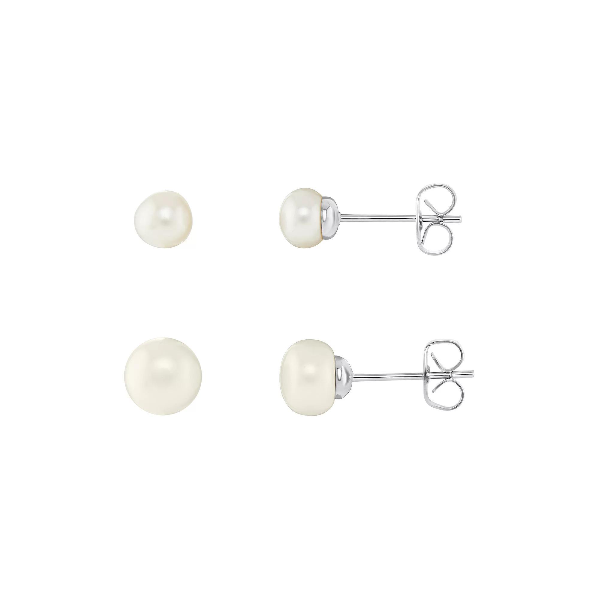 PRIMROSE Silver Tone Freshwater Cultured Pearl Stud Earrings Duo, Womens Product Image