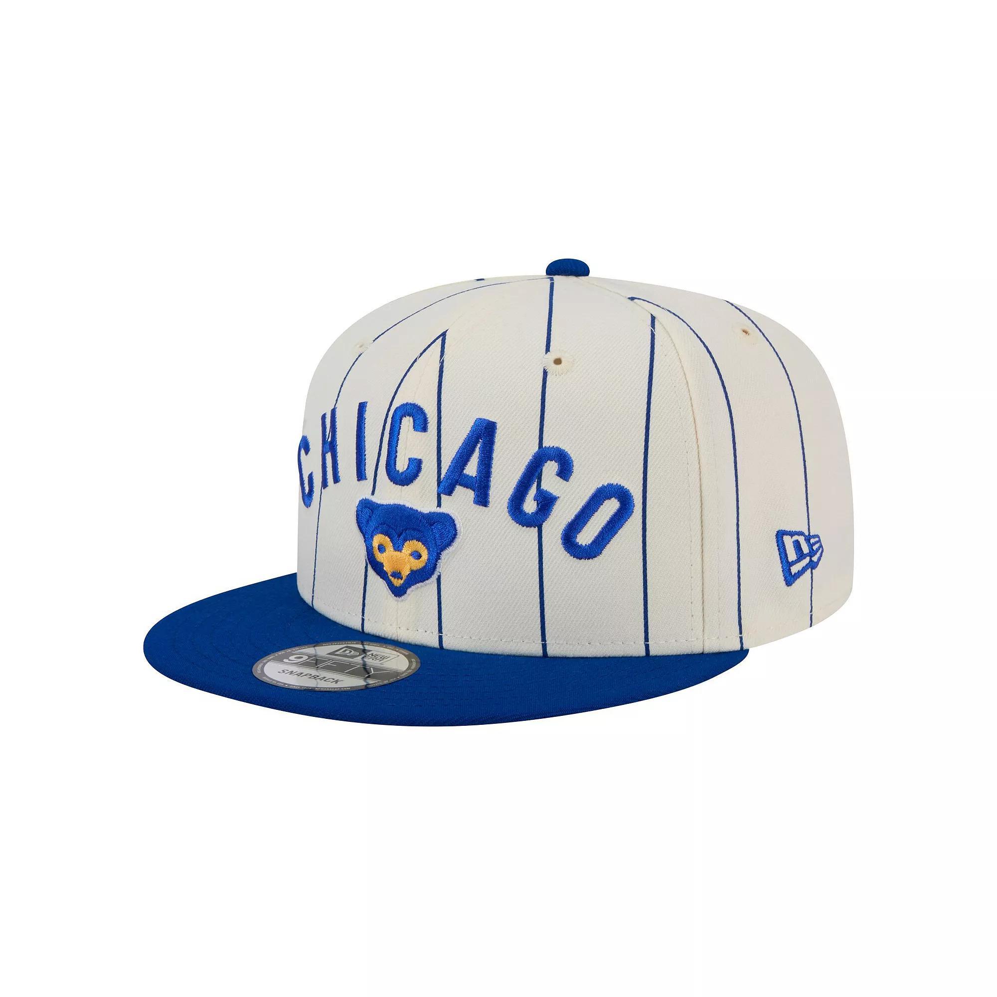 Men's New Era White Chicago Cubs Jersey Pinstripe 9FIFTY Snapback Hat, Beige Product Image