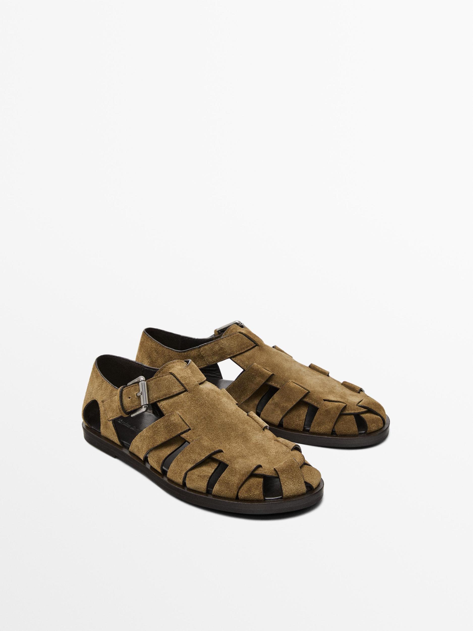 Split leather cage sandals Product Image