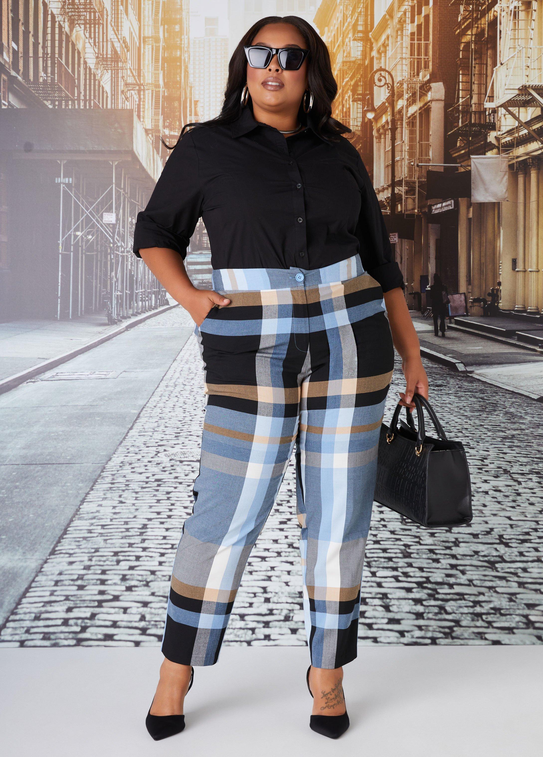 Plus Size Plaid Straight Leg Pants Ashley Stewart Product Image