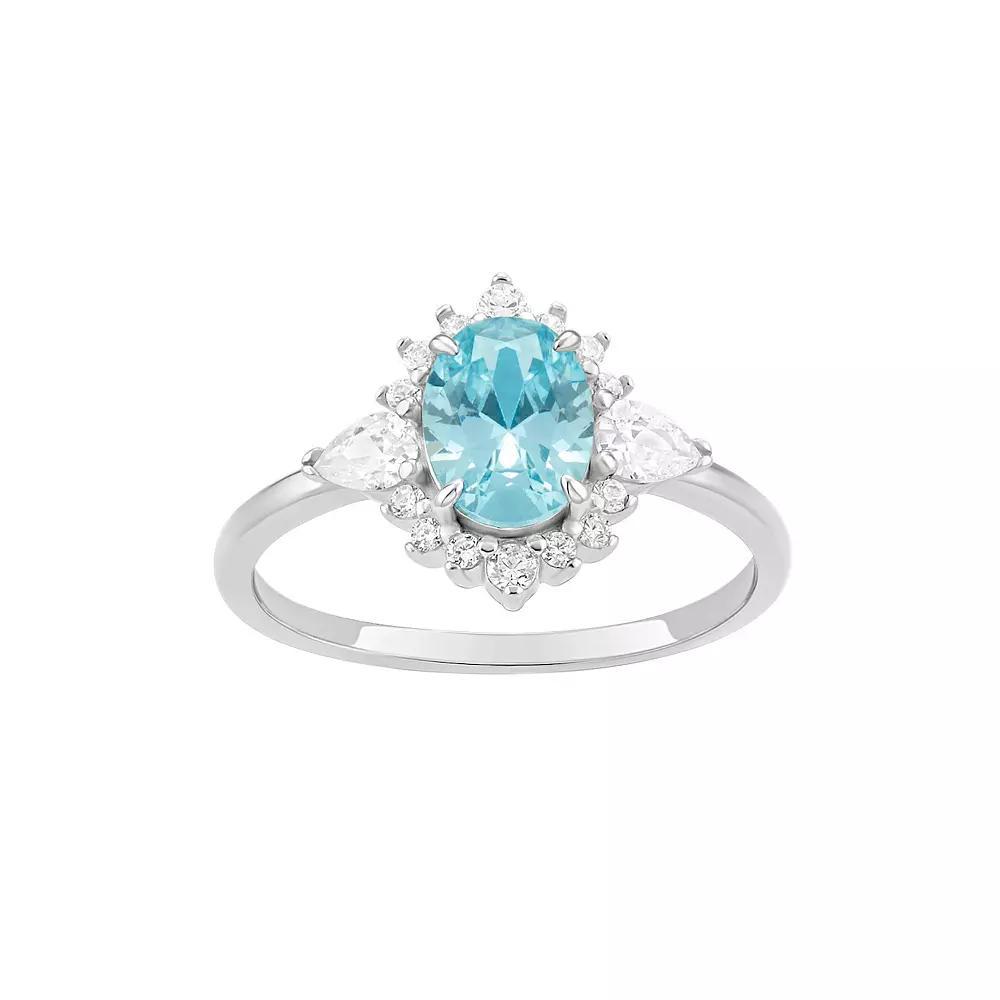 PRIMROSE Sterling Silver Aqua & White Cubic Zirconia Halo Ring, Women's, Size: 7, Sterling Silver White Product Image