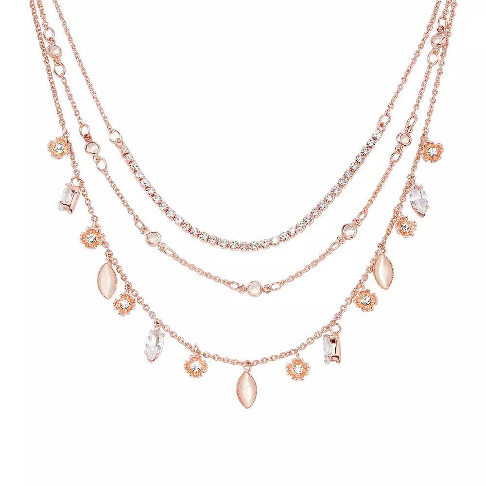 LC Lauren Conrad Rose Gold Tone Crystal Charms Triple-Strand Necklace, Women's, Multi Product Image