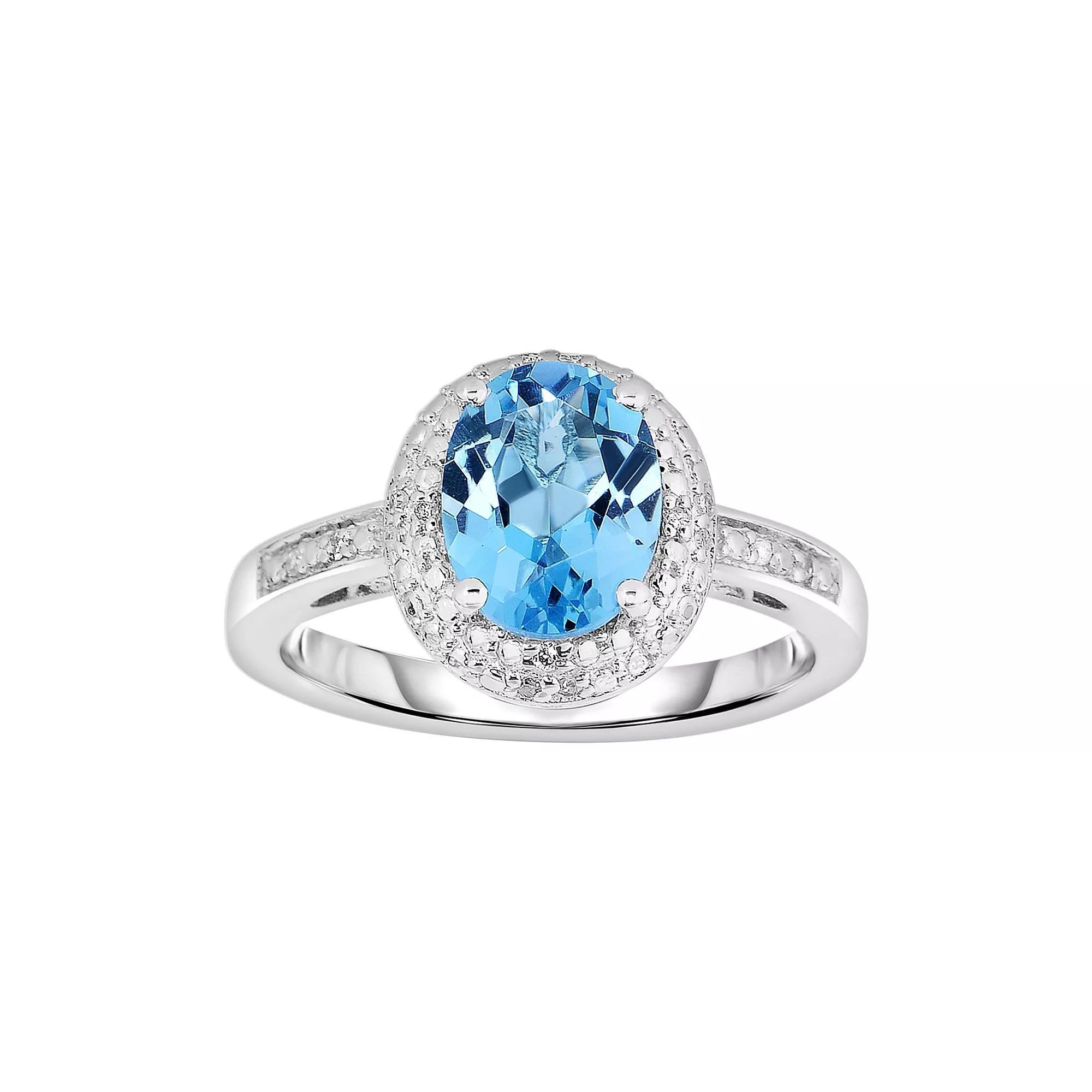 Sterling Silver Blue Topaz and Diamond Accent Oval Halo Ring, Women's, Size: 7 Product Image