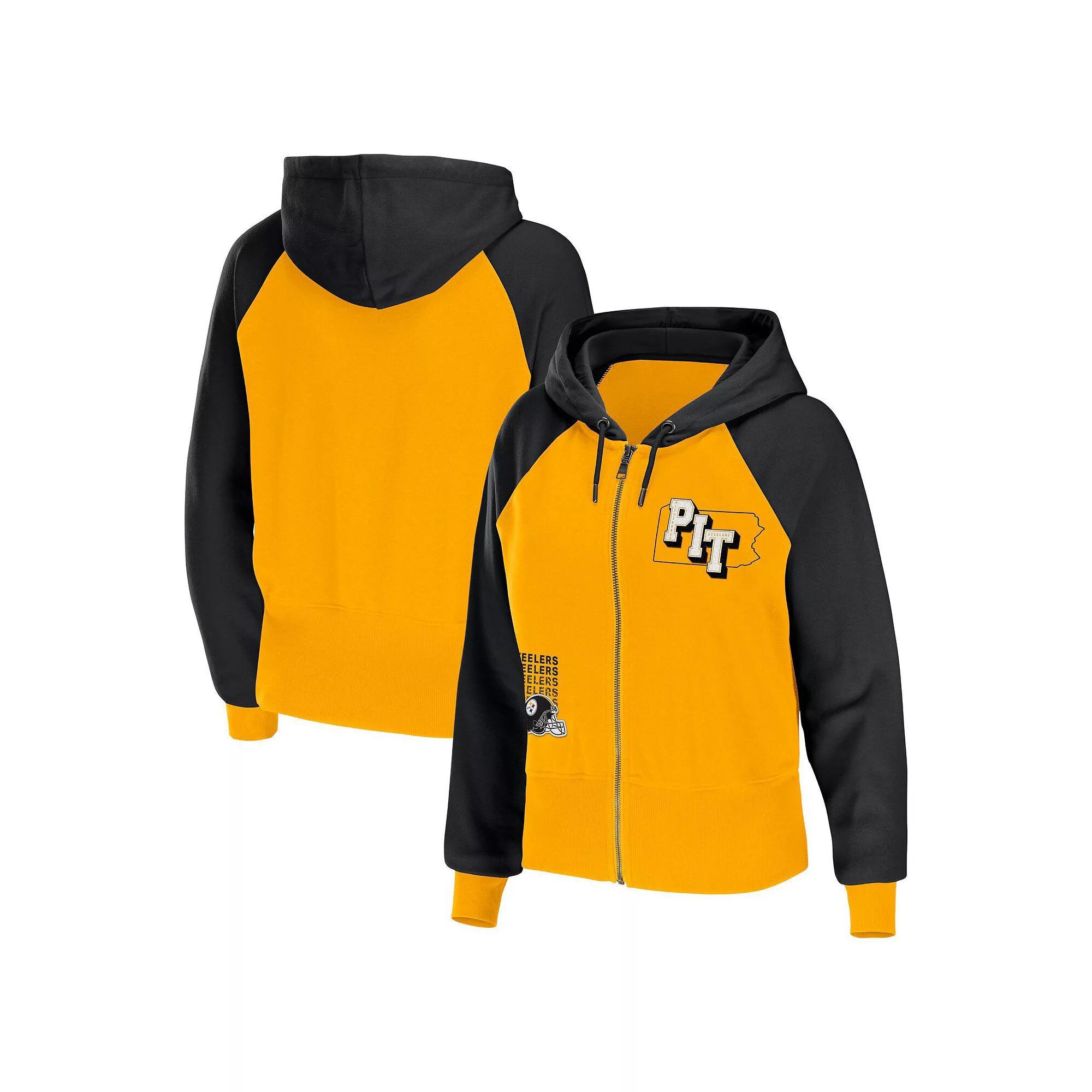 Women's WEAR by Erin Andrews Gold Pittsburgh Steelers Colorblock Lightweight Full-Zip Hoodie, Size: Small Product Image