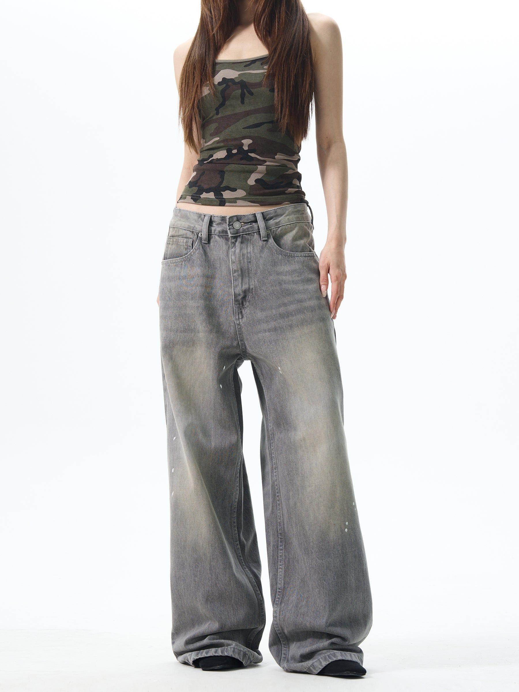 RT No. 12631 GRAY INK SPLASH STRAIGHT PANTS Product Image