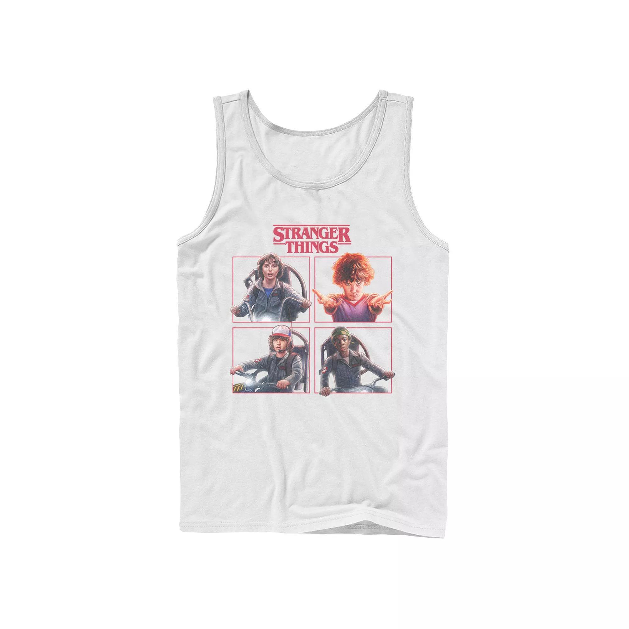 Men's Stranger Things Group Shot Box Up Logo Tank Top, Size: Large, White Product Image