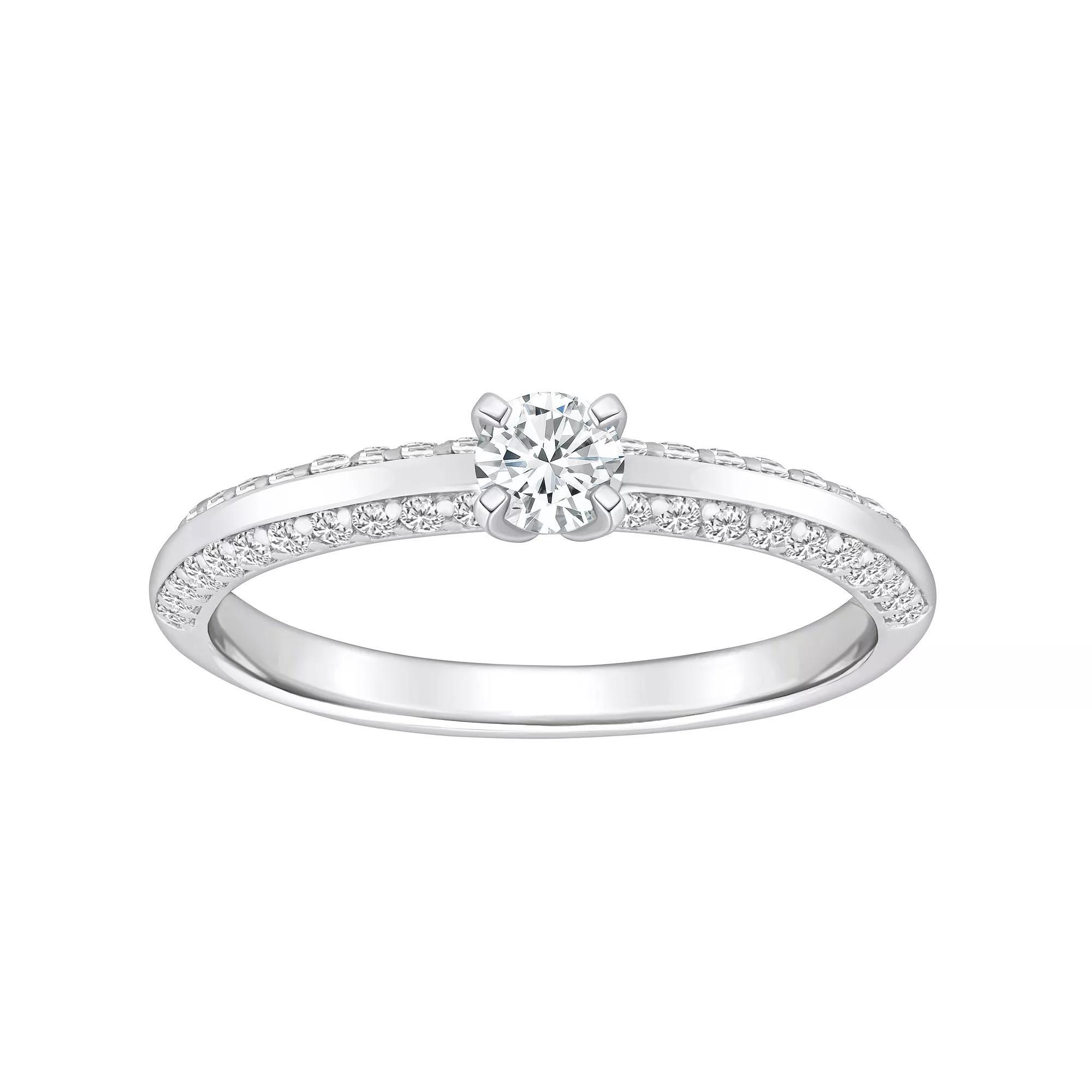 Alyson Layne 14k Gold 3/5 Carat T.W. Diamond Round Cut Pave & Polished Band Engagement Ring, Womens 14k White Gold Product Image