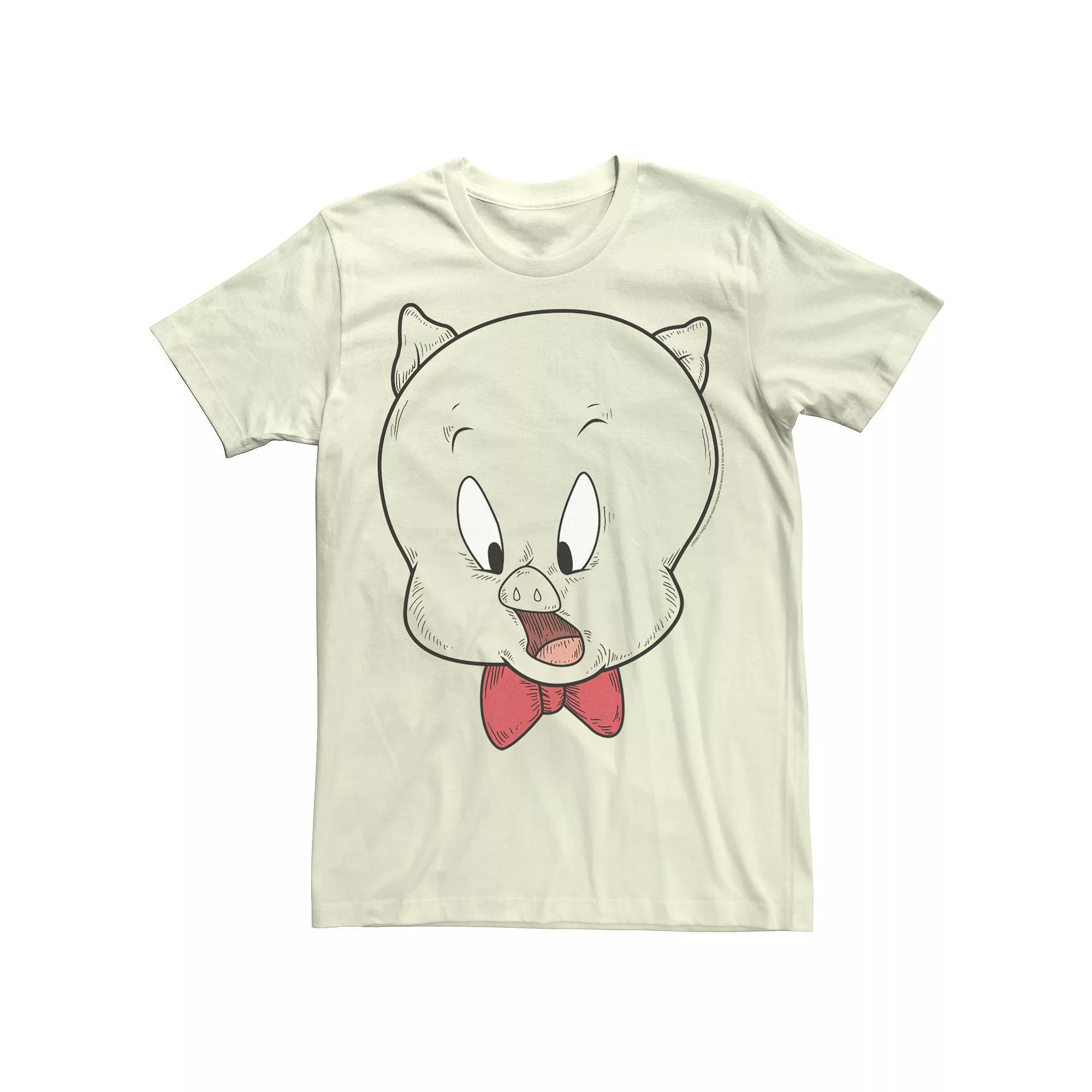 Men's Looney Tunes Porky The Pig Head Shot Tee, Size: Medium, Natural Product Image