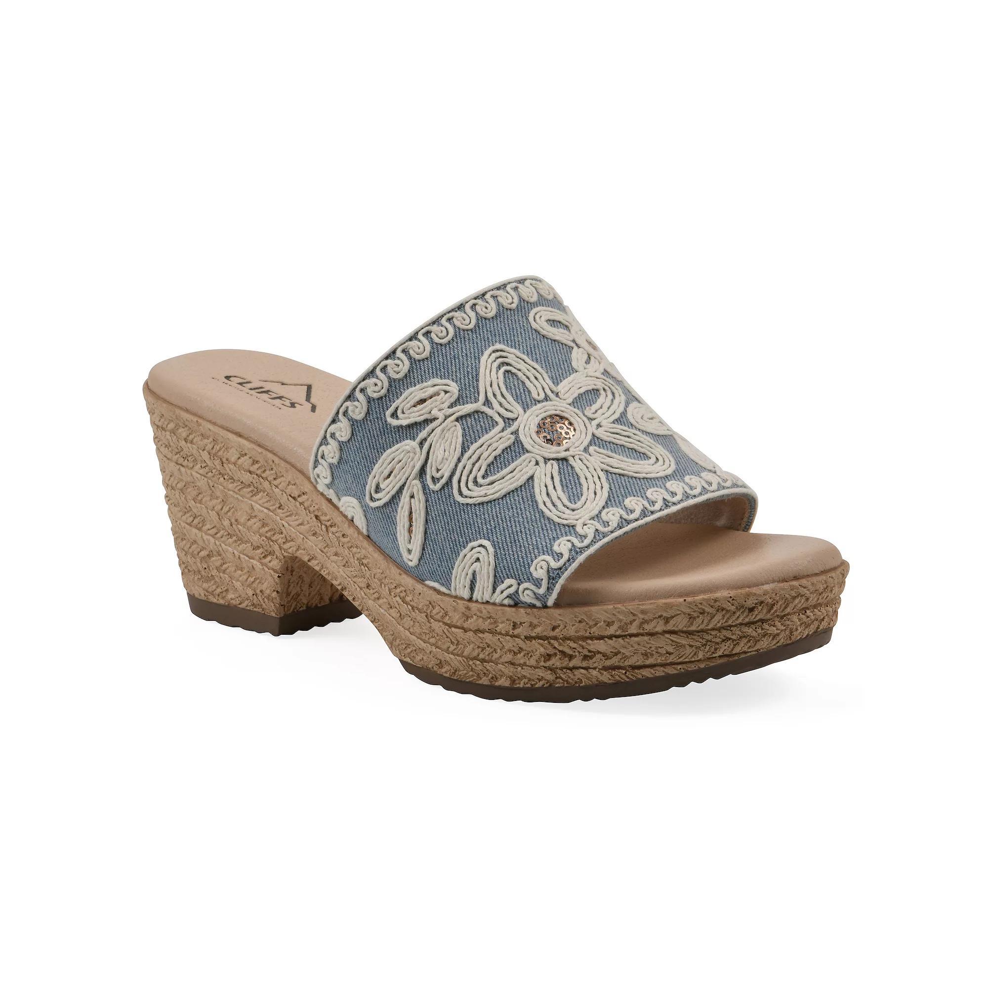 Cliffs by White Mountain Biancia Womens Floral Wedge Sandals Blue Blue Fabric Product Image