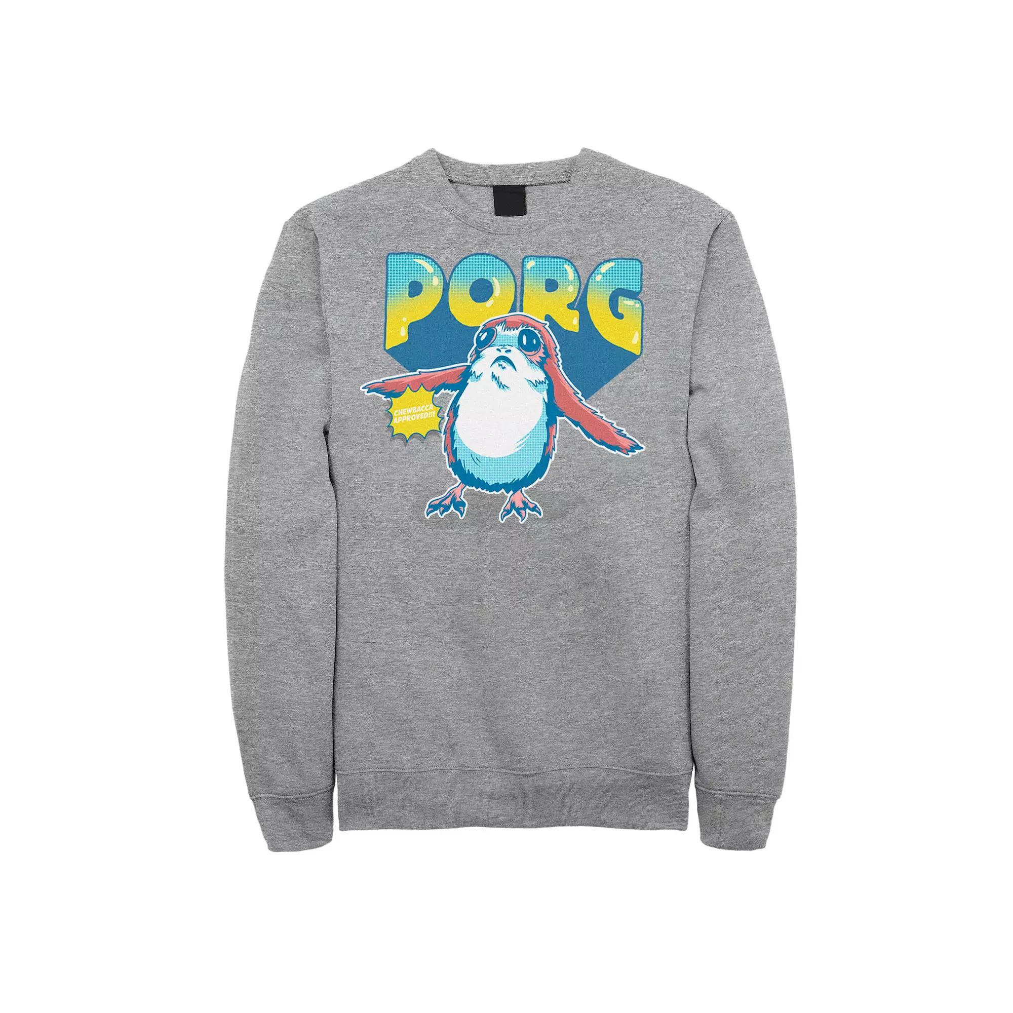 Mens Star Wars Porg Chewbacca Approved Comic Portrait Sweatshirt Grey Heather Product Image