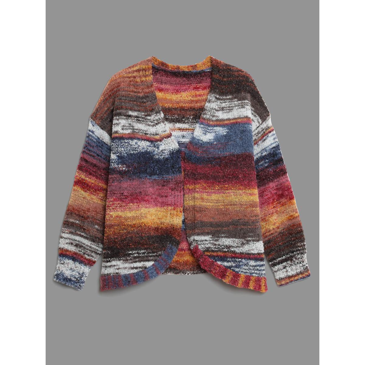 Plus Size Ombre Open Front Curved Hem Cardigan Multicolor Women Casual Loose Long Sleeve Everyday Cardigans BloomChic 12/L Product Image