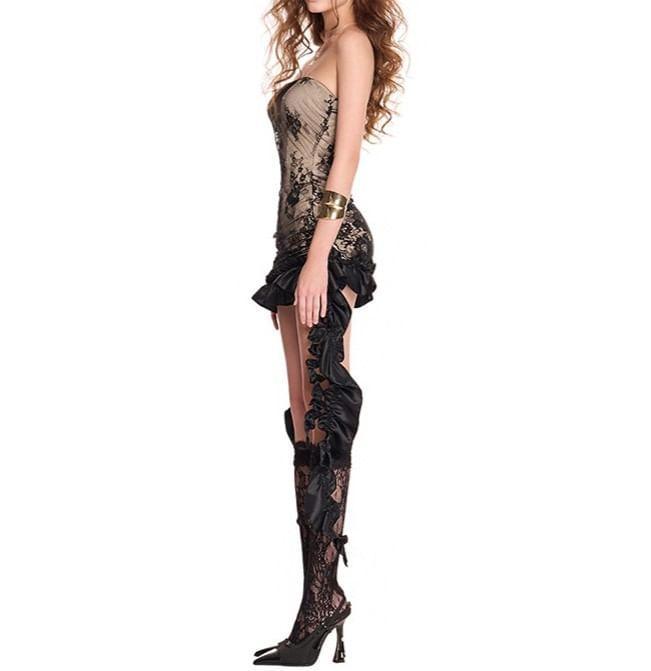 Sleeveless Lace Ruffled-Hem Slim-Fit Mini Bodycon Dress Product Image