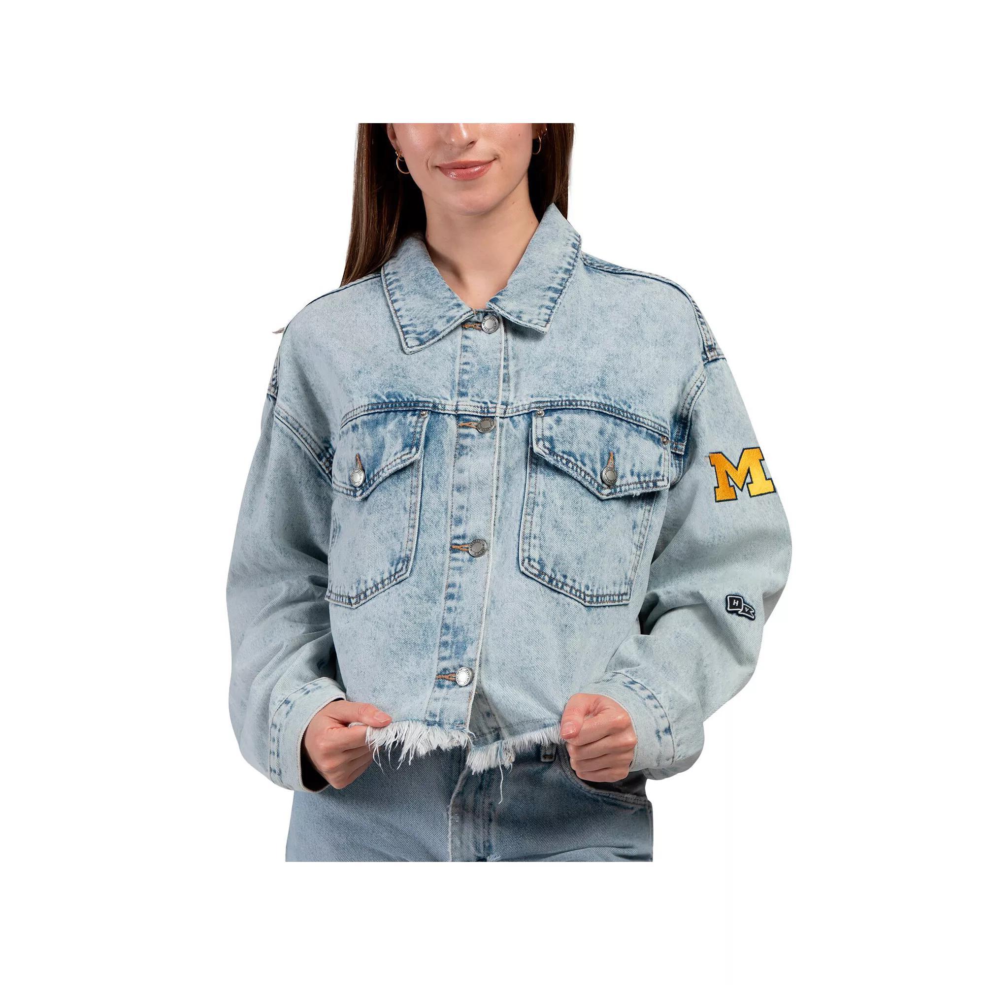 Women's Hype and Vice Denim Michigan Wolverines Lightwash Full-Button Jean Jacket, Size: XXL, Turquoise A Product Image