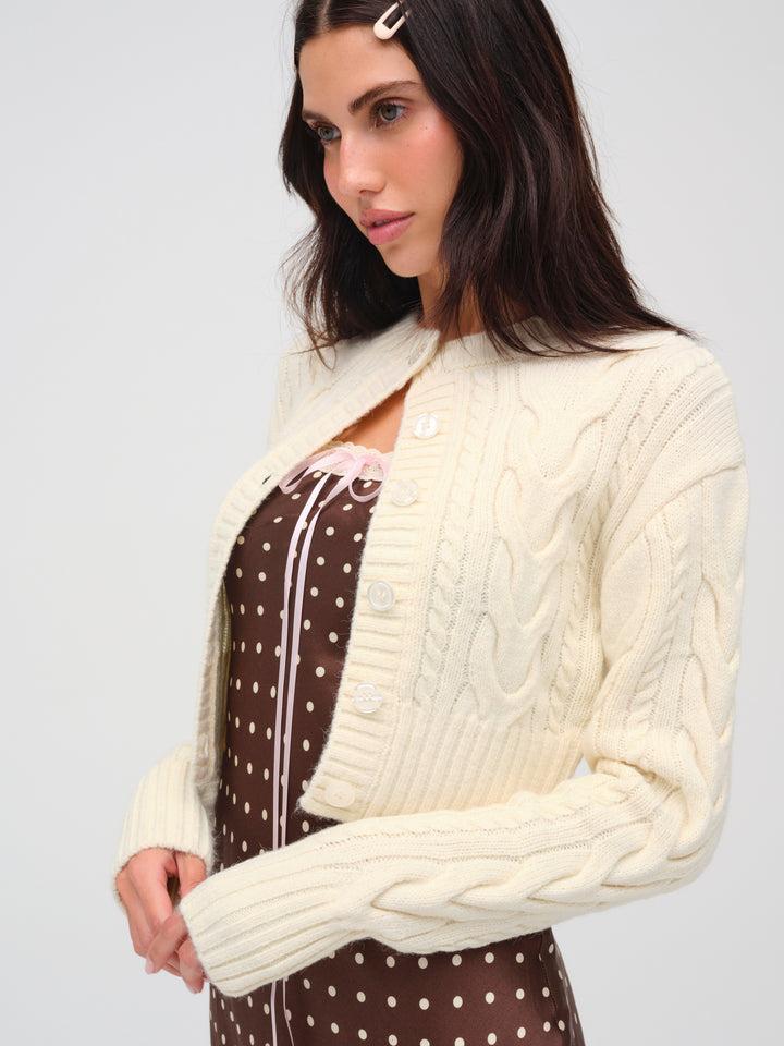 Camille Cable Knit Cardigan — Ivory Product Image