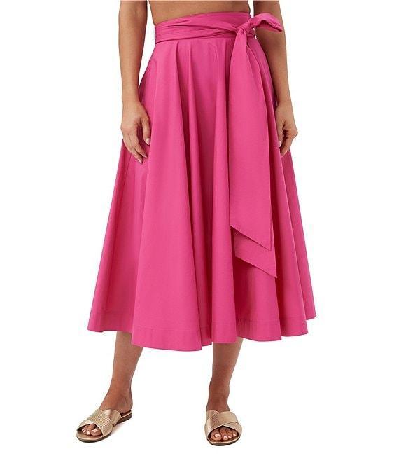 Trina Turk Amano Stretch Poplin High-Rise Tie Waist A-Line Midi Skirt Product Image